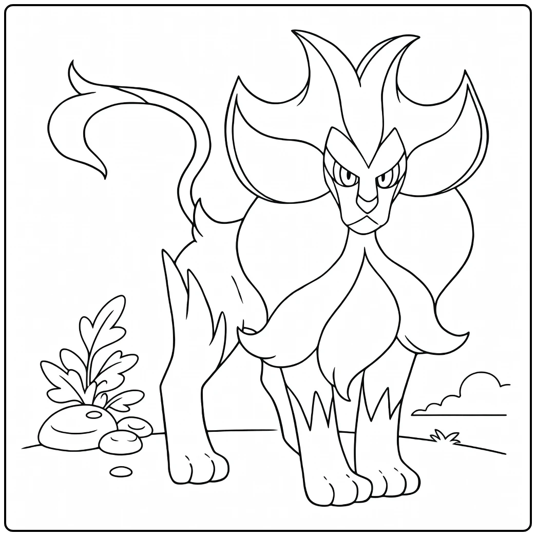 Pyroar pokemon vuur kleurplaat agressieve pose