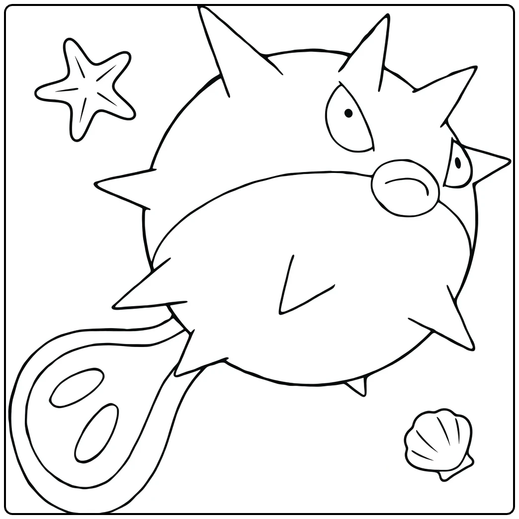 Qwilfish Water Pokemon Kleurplaat met stekels en zeester