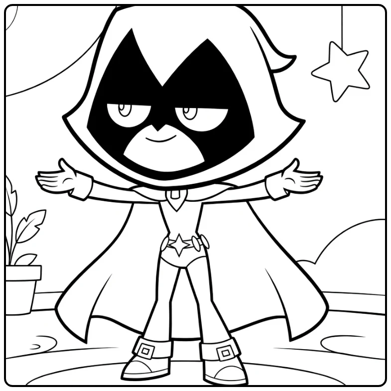 Raven Kleurplaat Teen Titans kleurijzerlijnfiguur