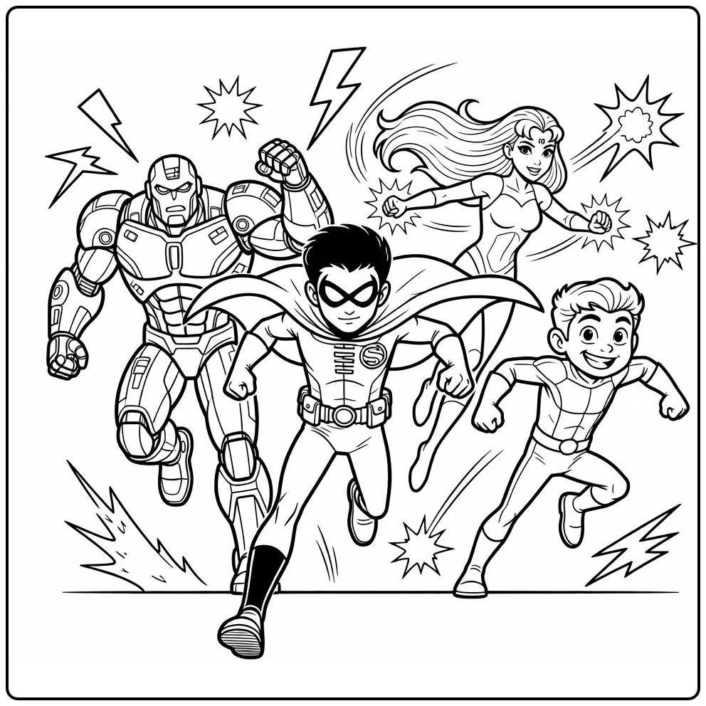 Teen Titans kleurplaat Robin leidt Cyborg centraal