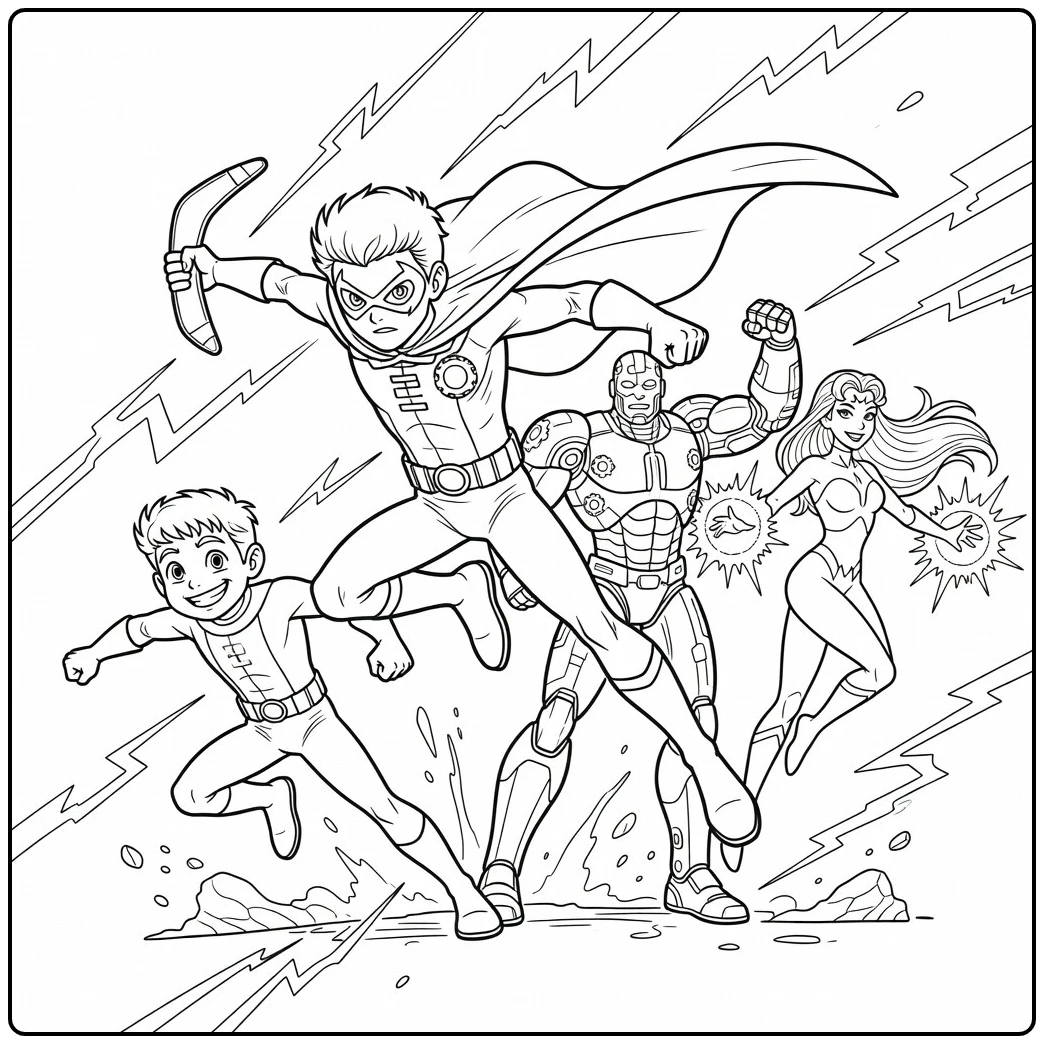 teen titans kleurplaat robin springend centraal prominent