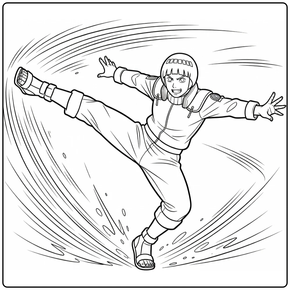 Rock Lee Kleurplaat hoge trap actie met snelheidlijnen