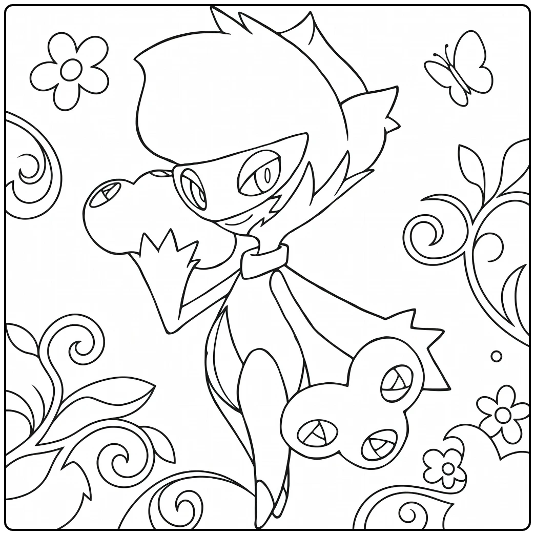 Roserade Kleurplaat: Pokémon met bloemen en vlinders