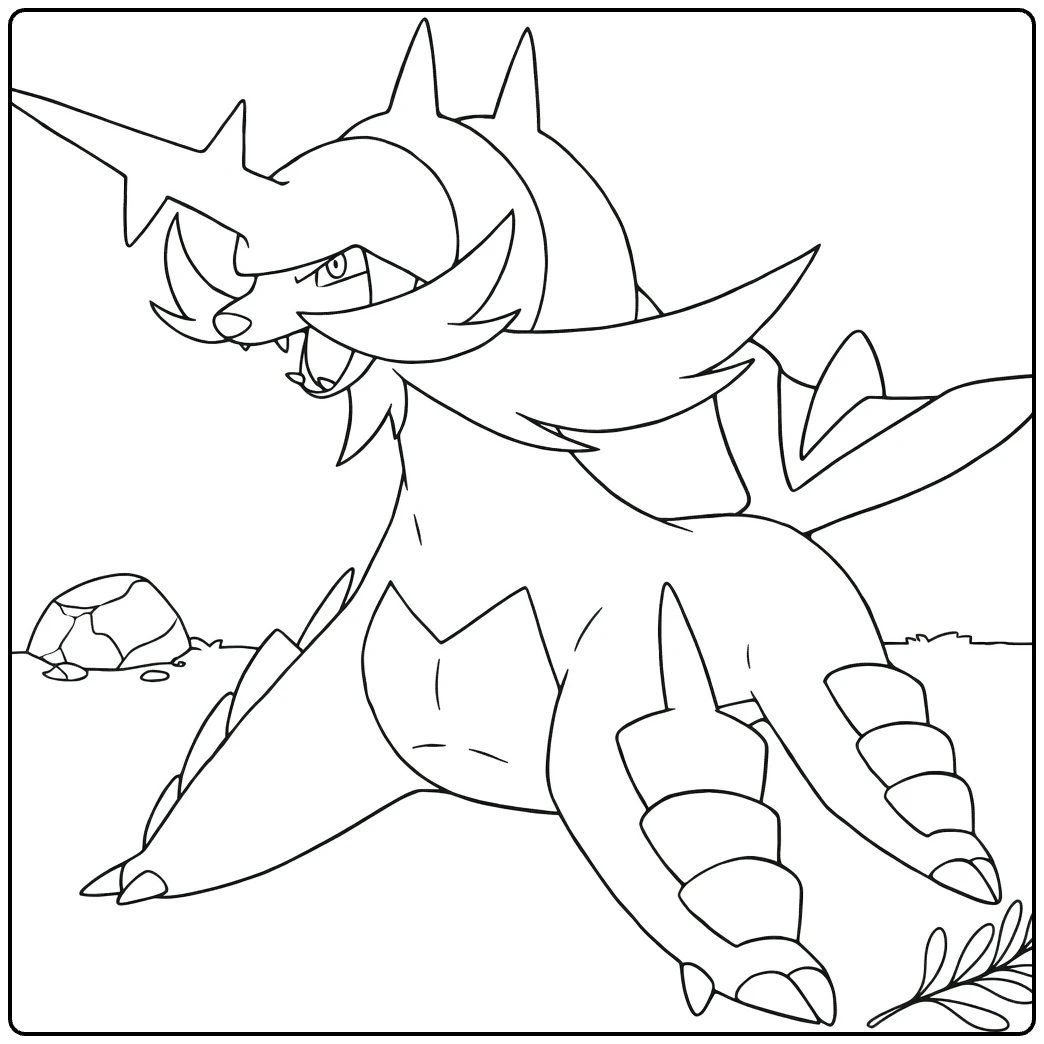 Samurott Water Pokemon Kleurplaat brullend op rotsen