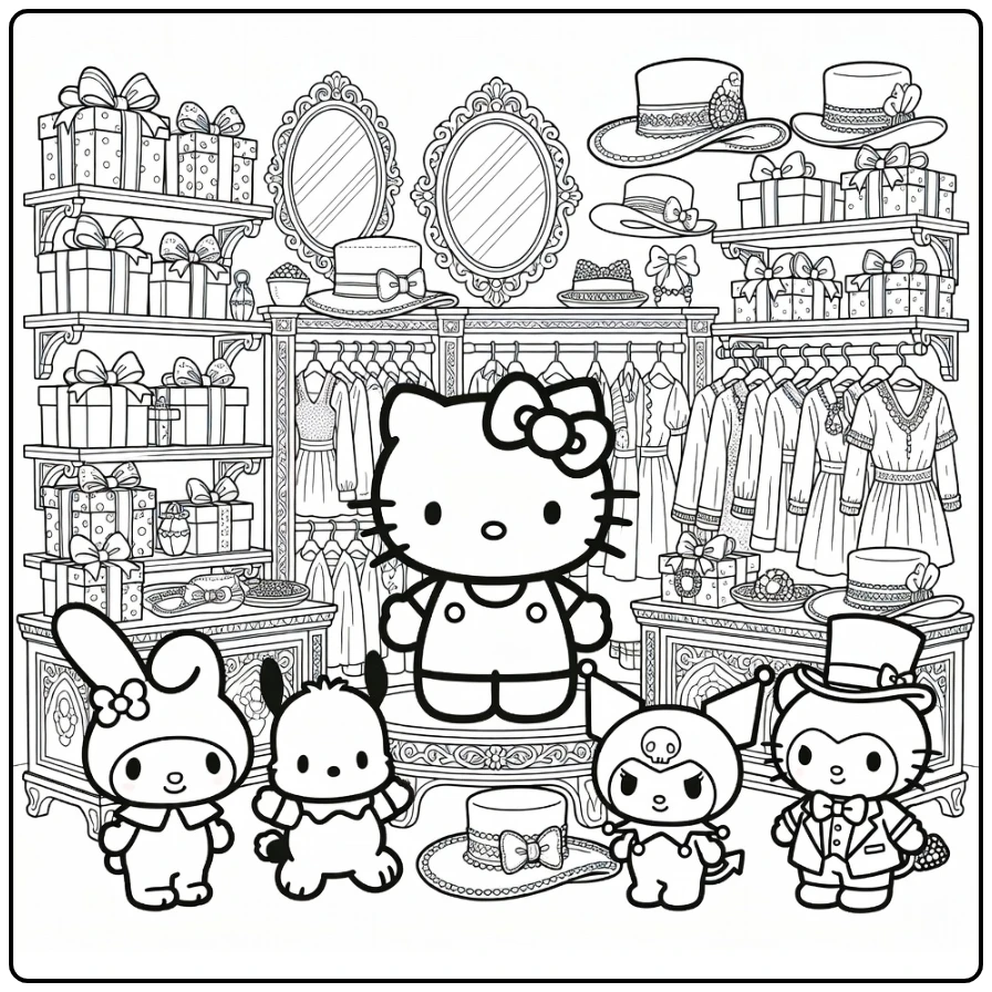 sanrio kleurplaat moeilijk Hello Kitty in luxe Sanrio boetiek