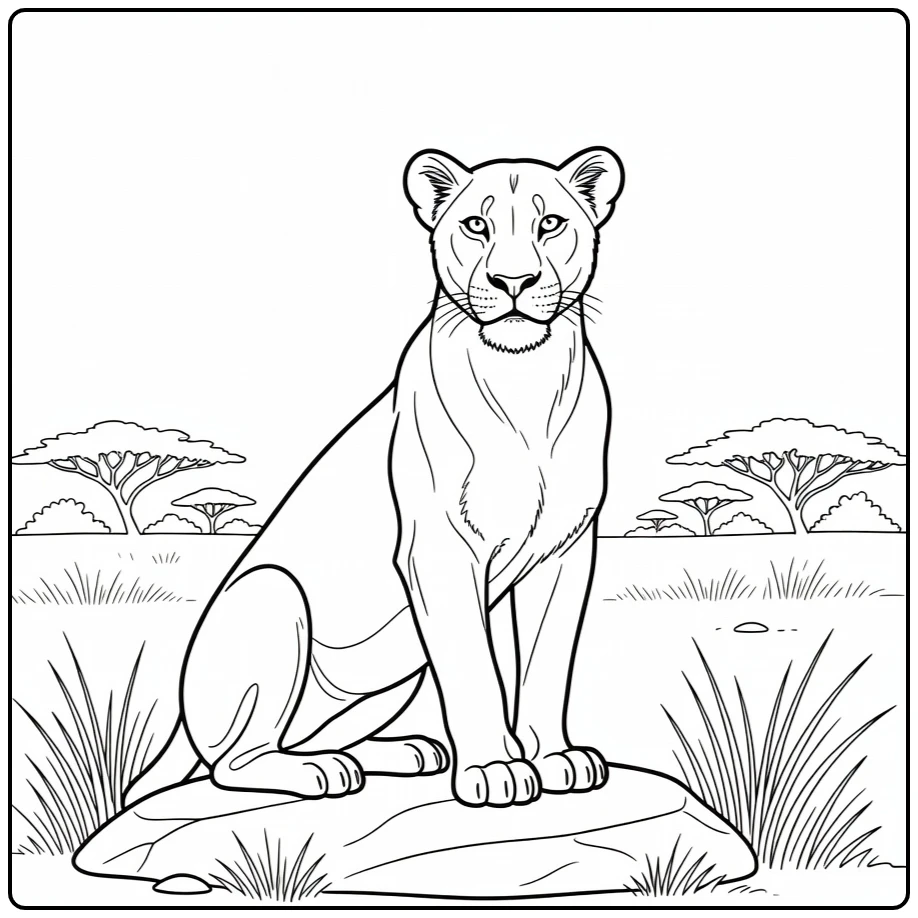 Sarabi kleurplaat: Sarabi gracieus op rots met gras