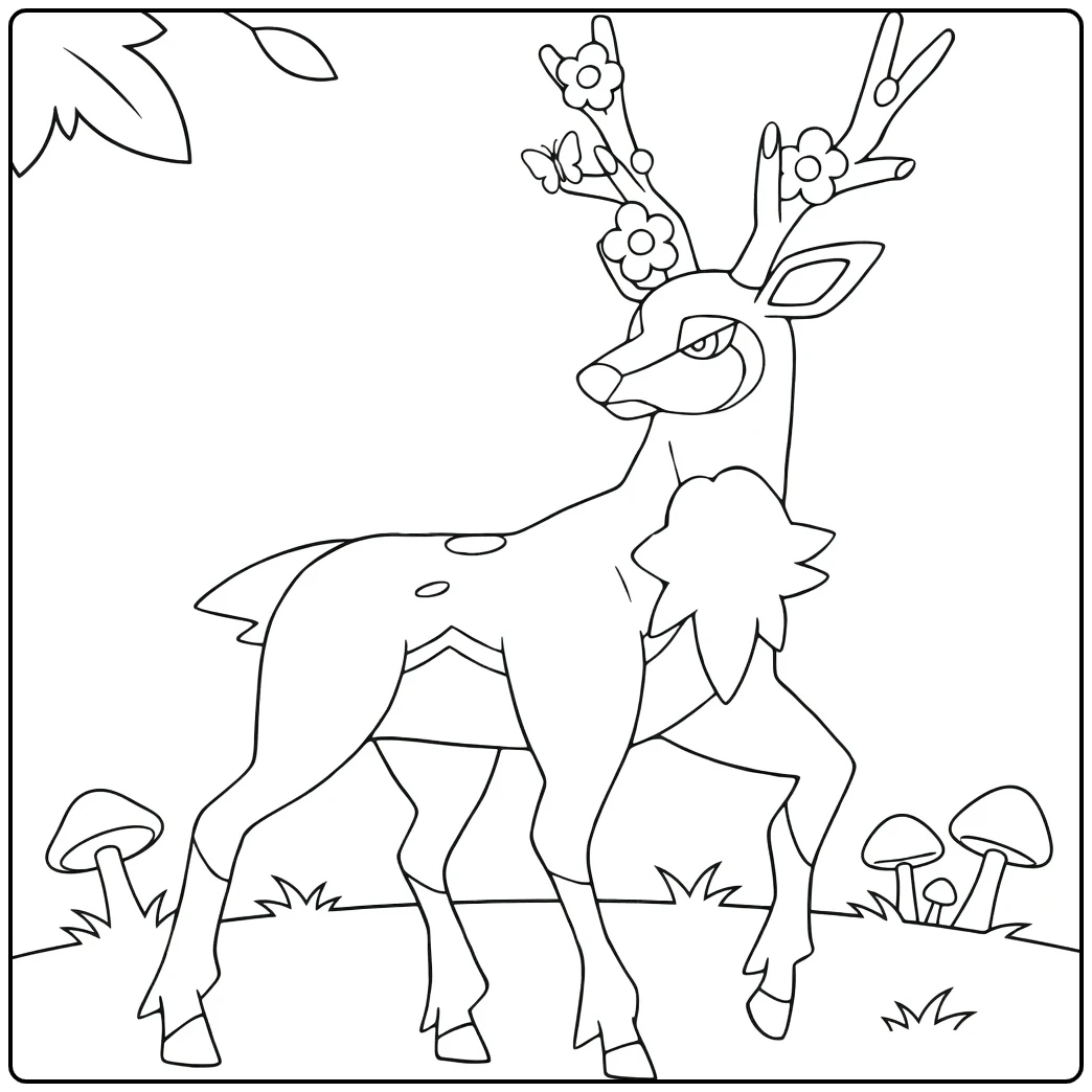 Sawsbuck Kleurplaat lentevorm met bloemen en vlinders