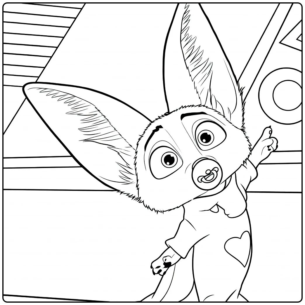 Finnick Kleurplaat: babyvos Finnick met speen pyjama hartje