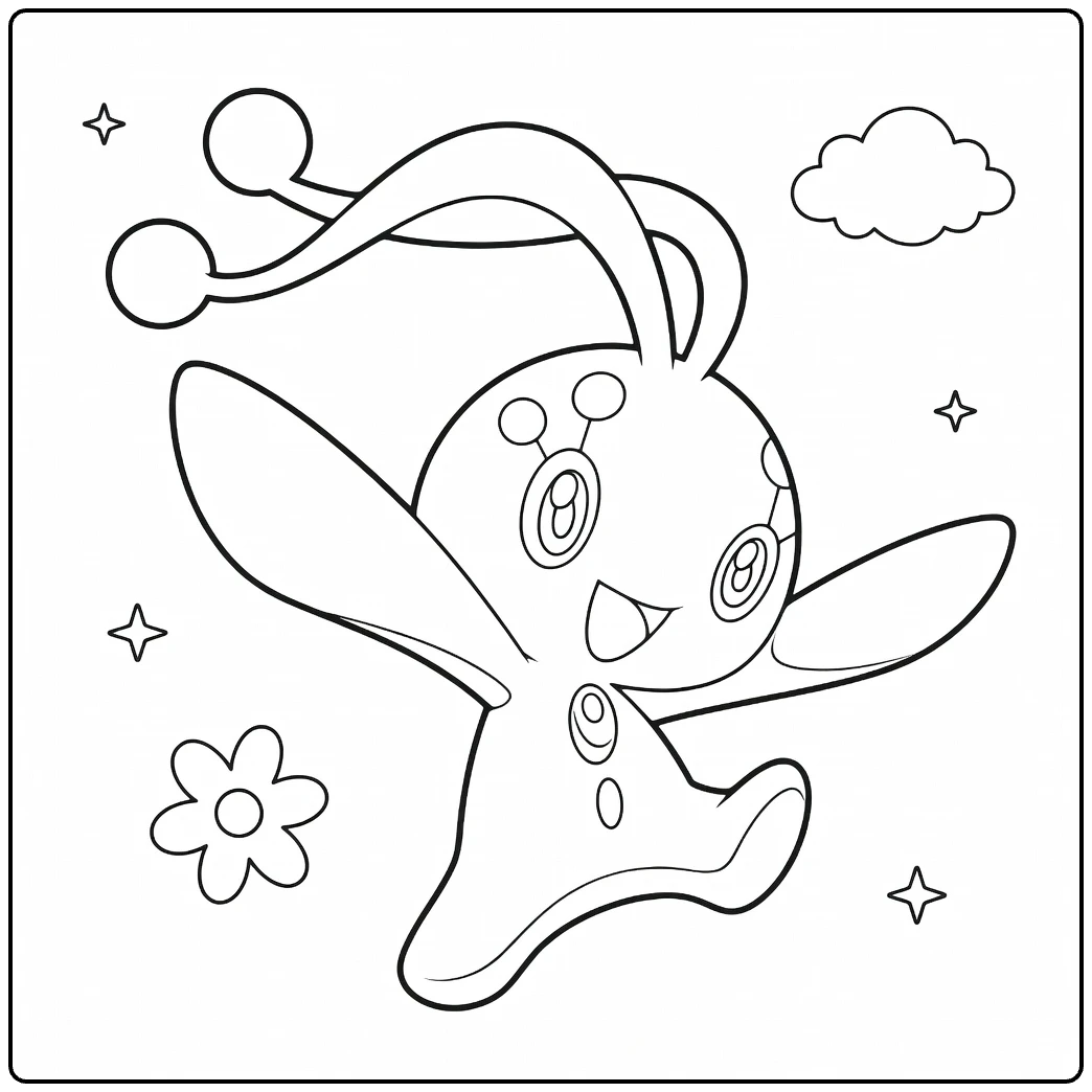 Manaphy Water Pokemon Kleurplaat met sterretjes