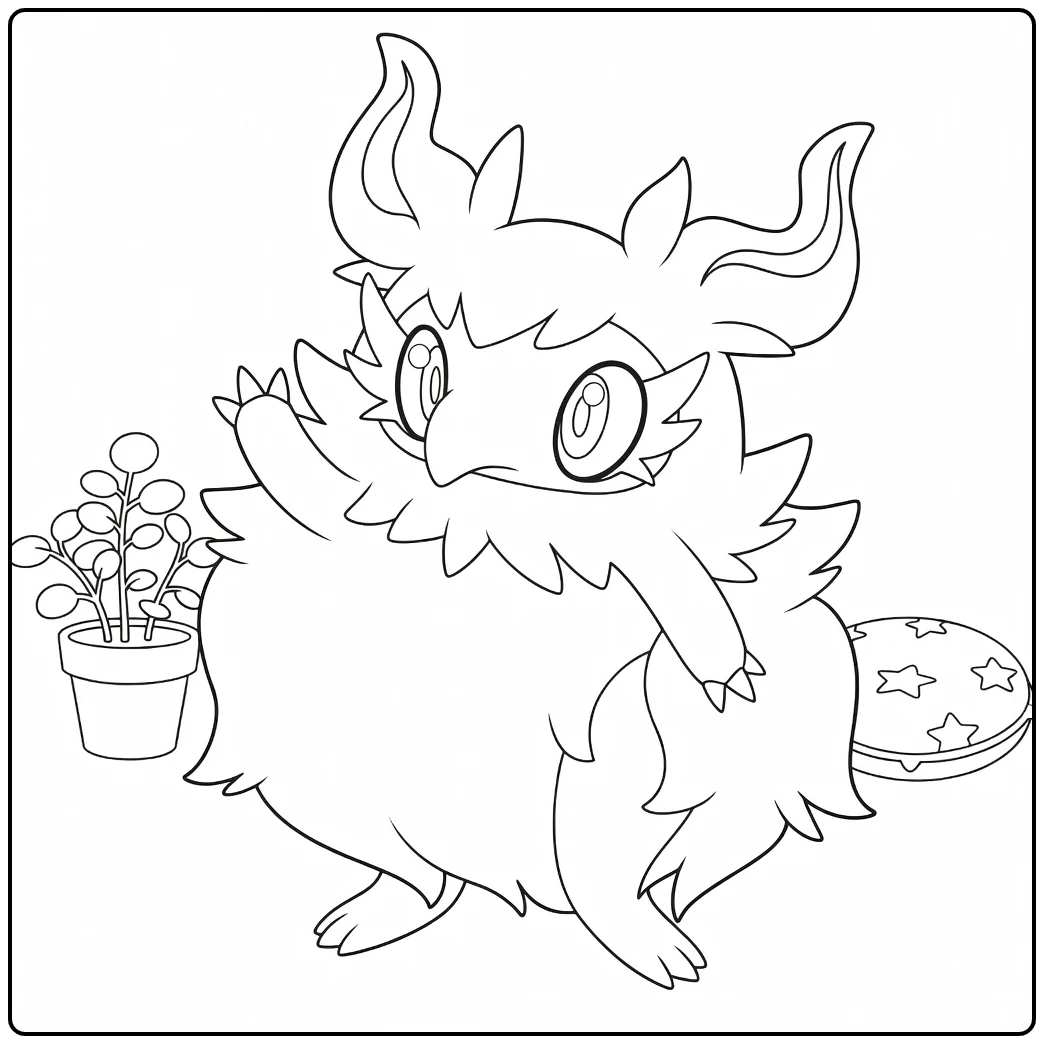 Pokemon Aromatisse kleurplaat met planten en ster