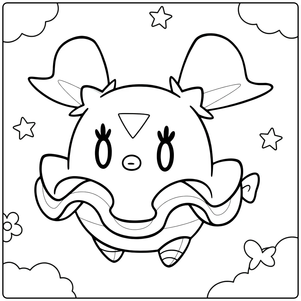 Pokemon Espathra kleurplaat met wolken en sterren