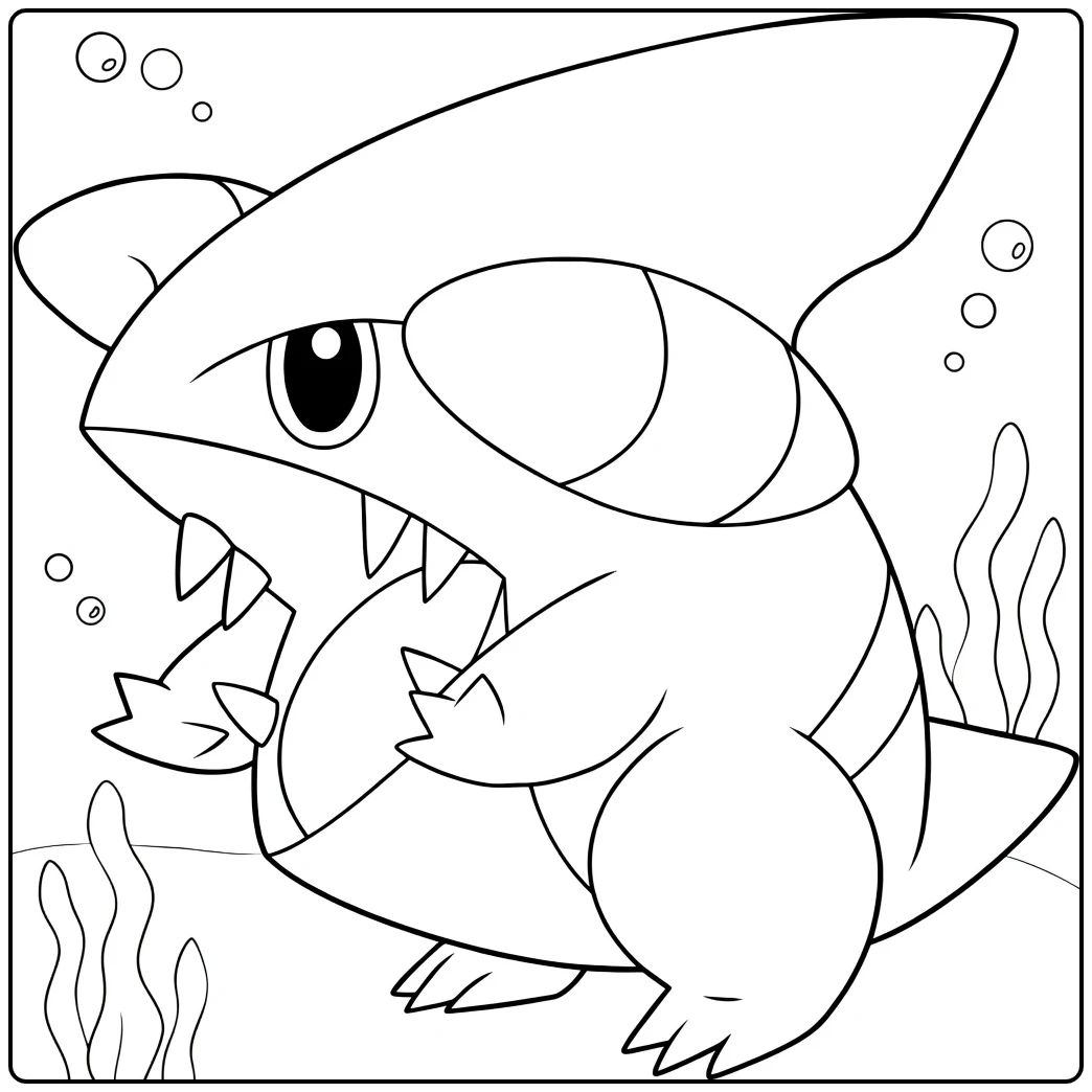 Pokemon Gible kleurplaat onderwater met bubbels
