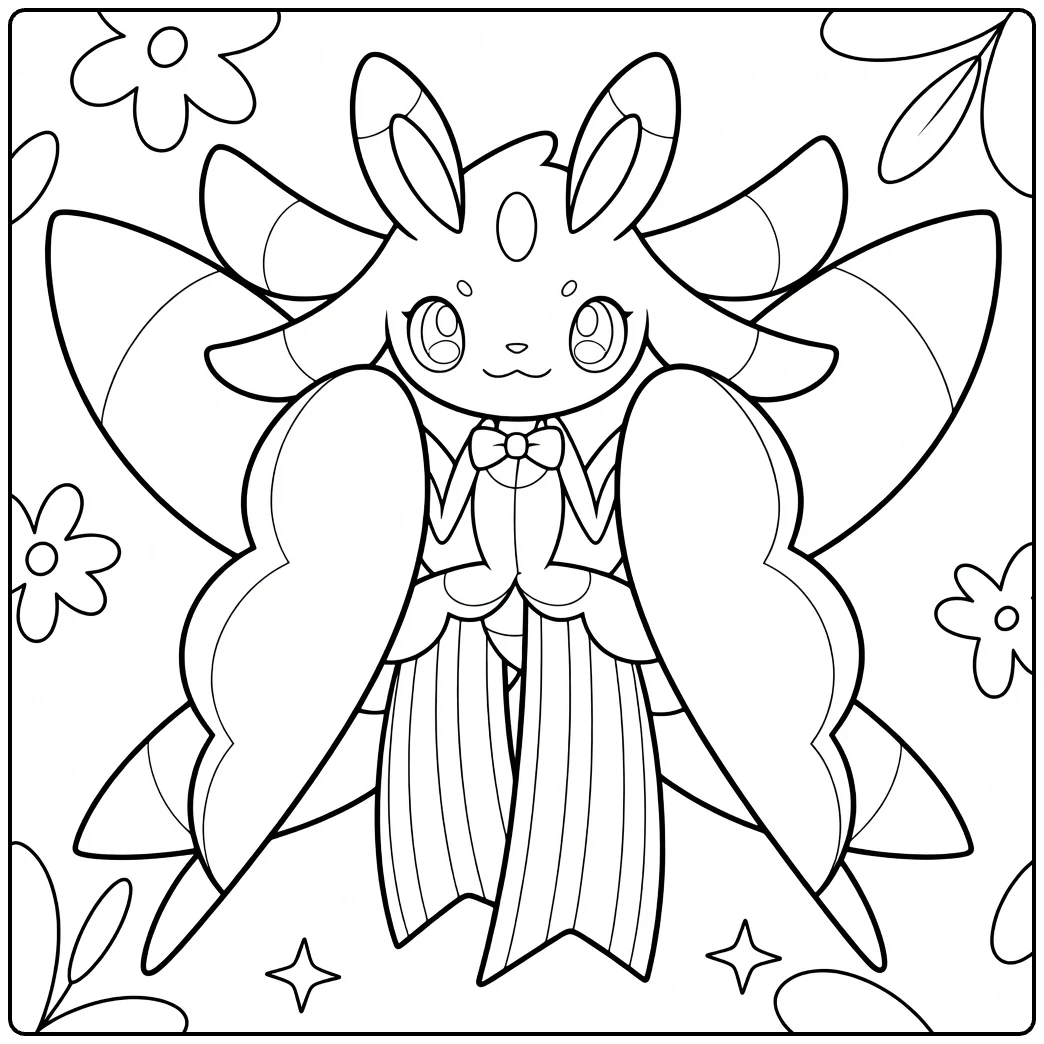 Pokemon Lurantis kleurplaat met bloemen en sterren