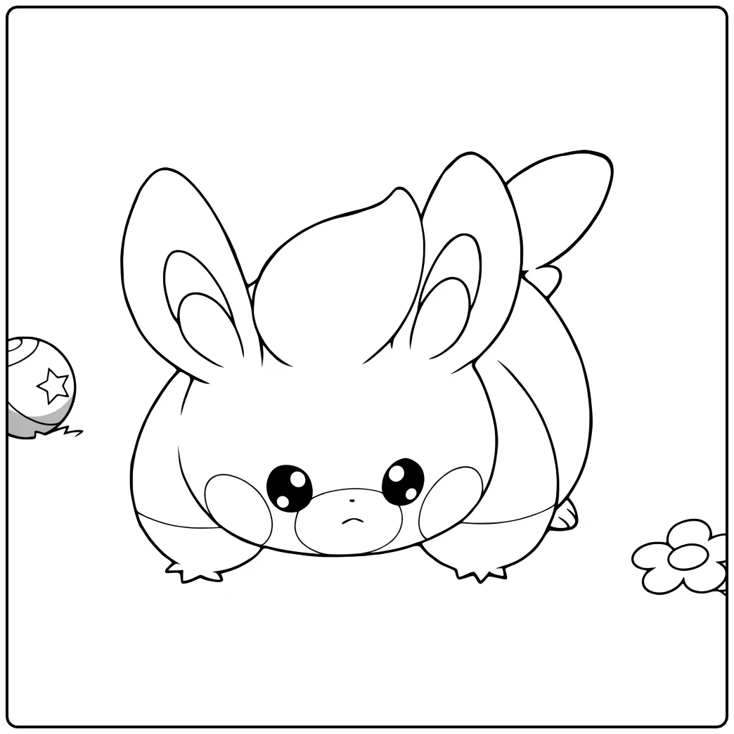 Pokemon Pawmi kleurplaat met Pokébal en bloem