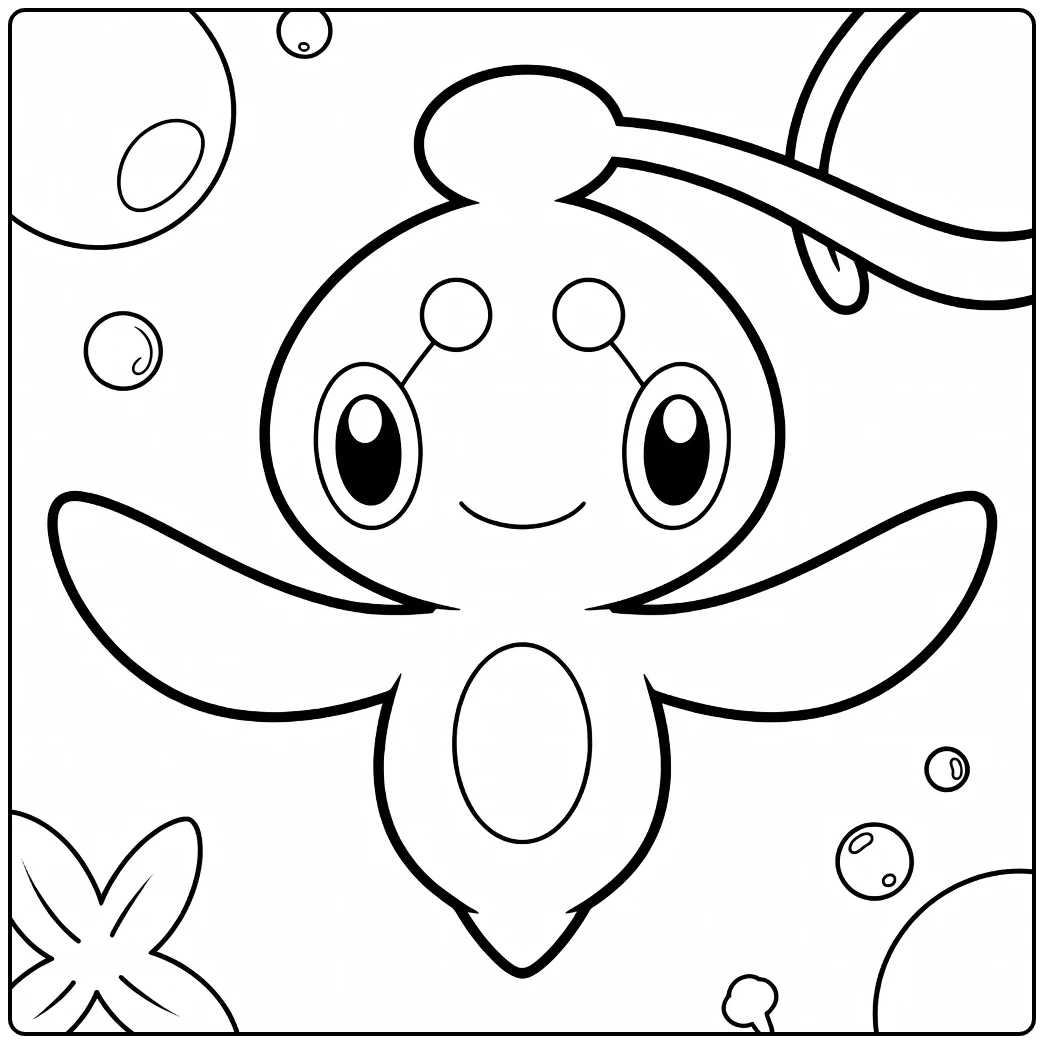 Pokemon Phione kleurplaat met bubbels en zeewier
