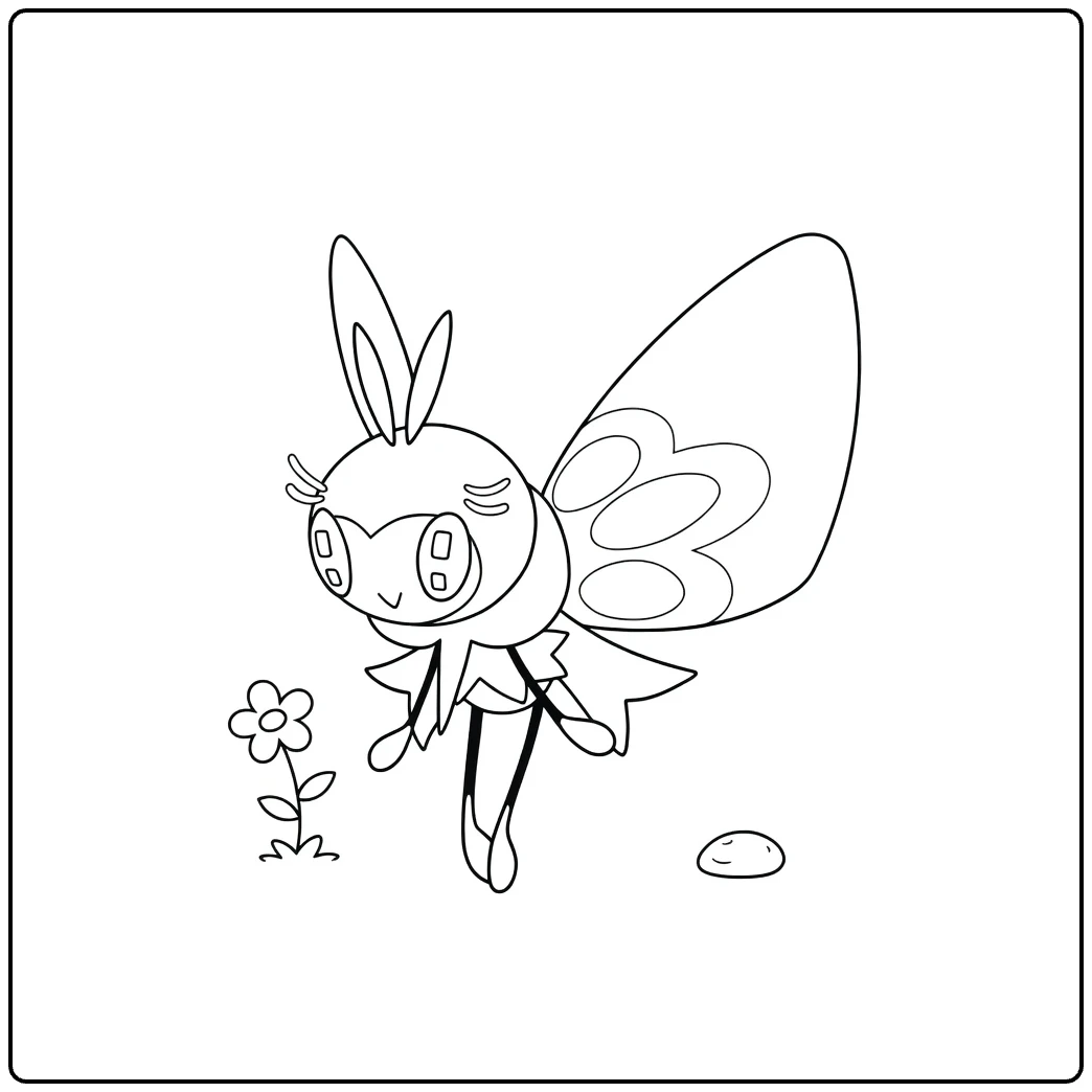 Pokemon Ribombee kleurplaat met bloem en dauwdruppel