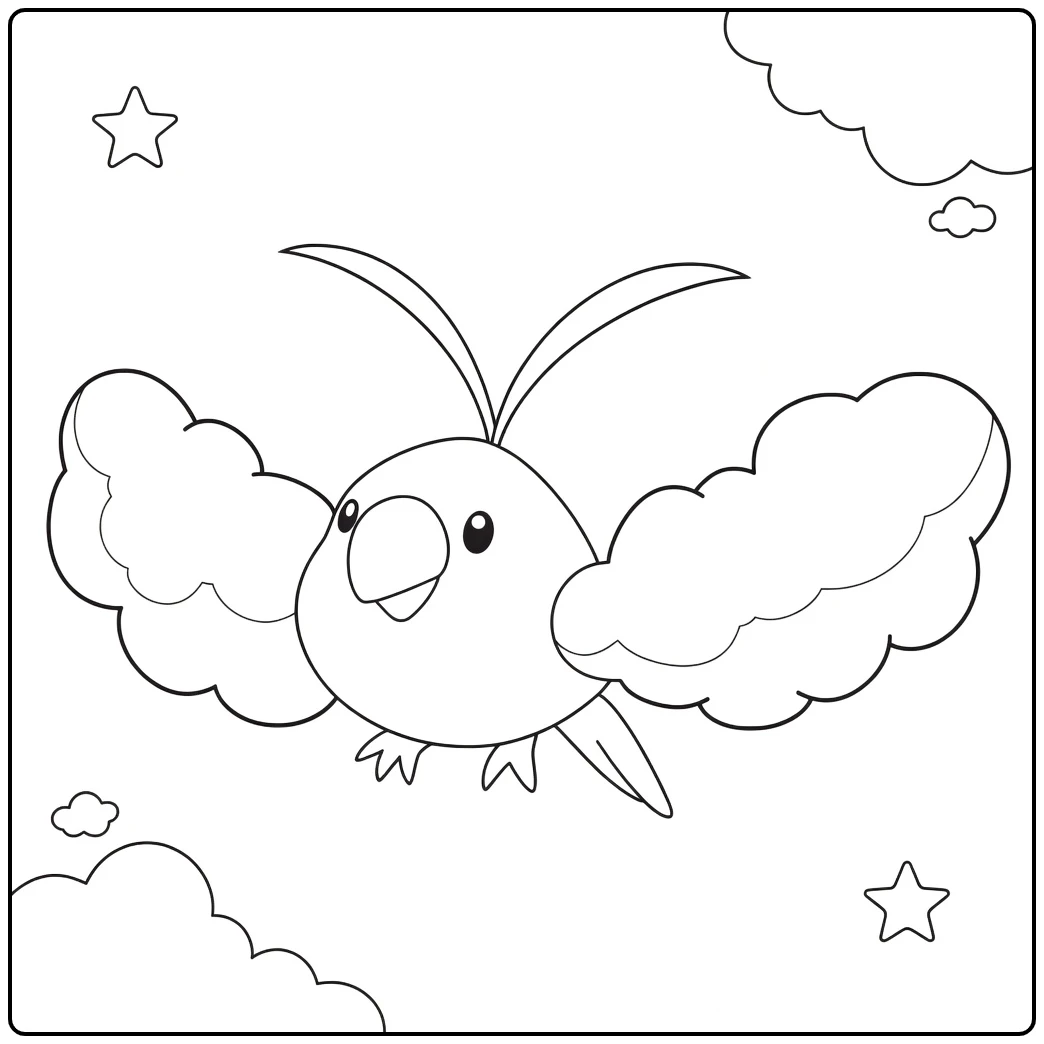 Pokemon Swablu kleurplaat met wolkvleugels en sterren