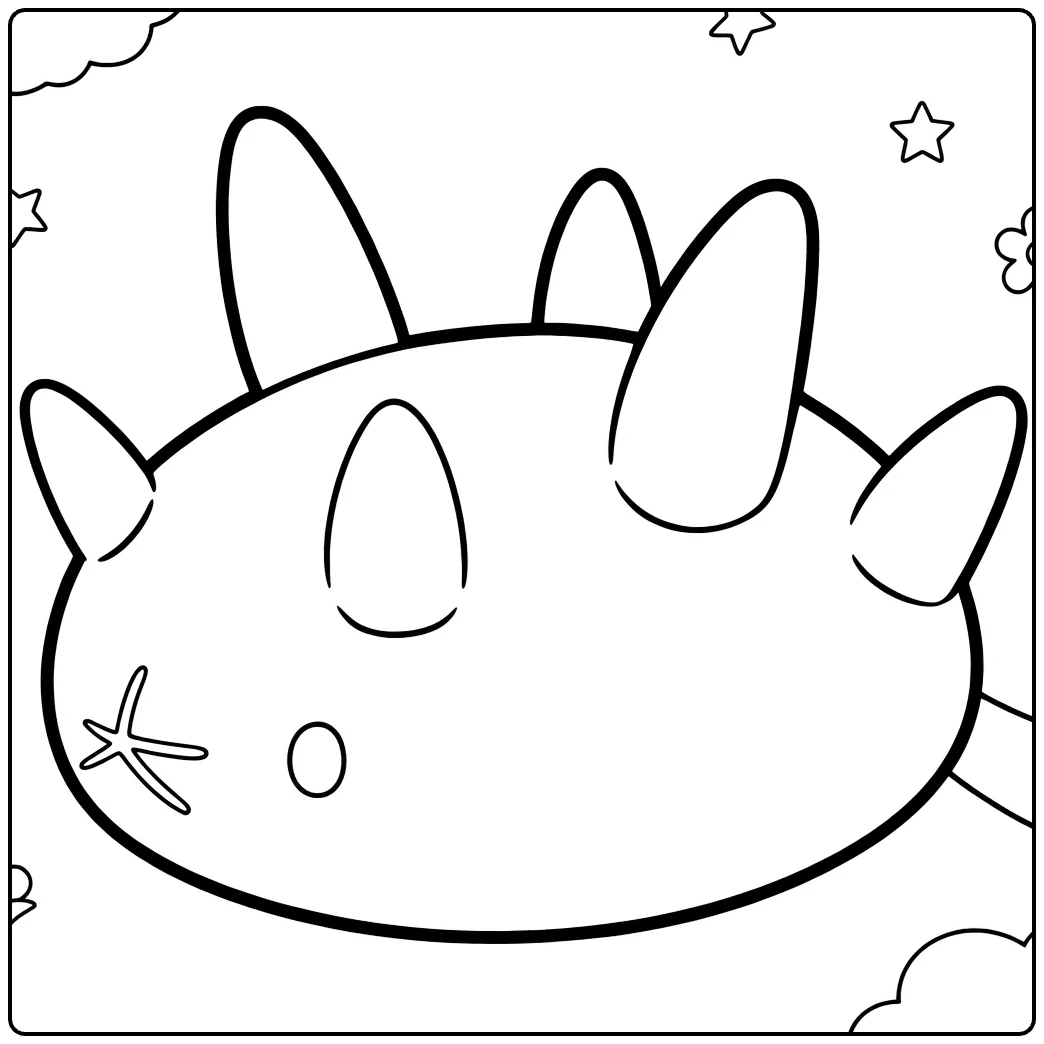 Pyukumuku Water Pokemon Kleurplaat met sterren en wolken