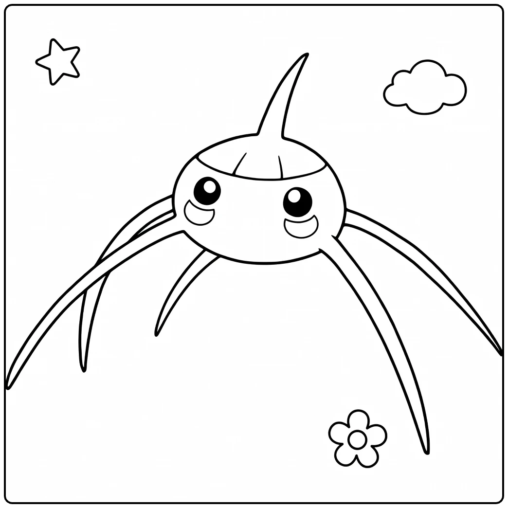 Surskit Water Pokemon Kleurplaat met ster wolk bloem
