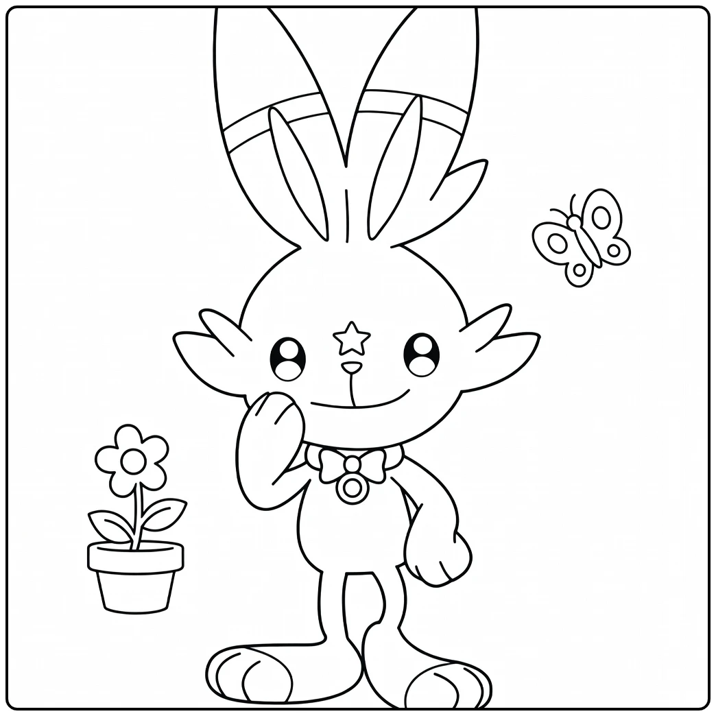 Scorbunny pokemon vuur kleurplaat met vlinder en bloem