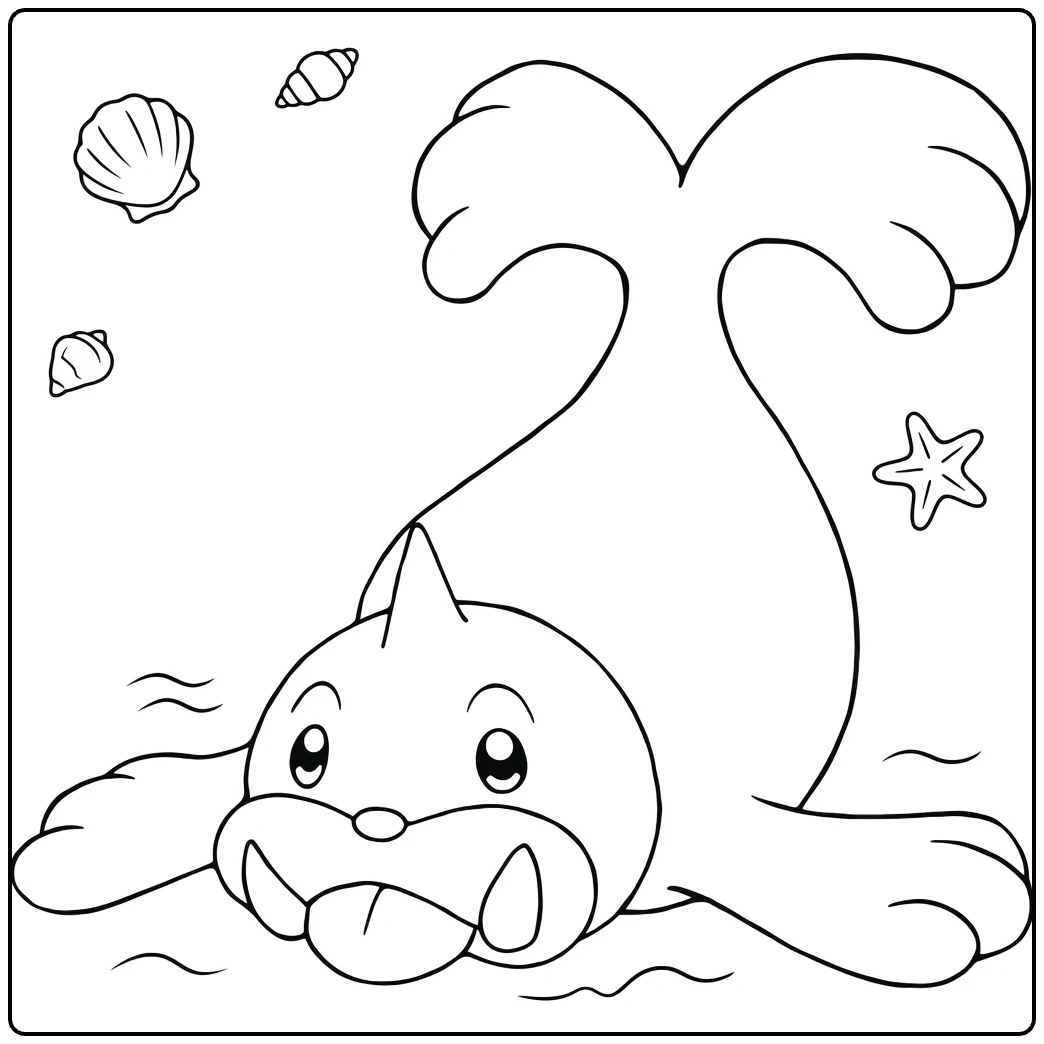 Sealeo Water Pokemon Kleurplaat met schelpen en zeester