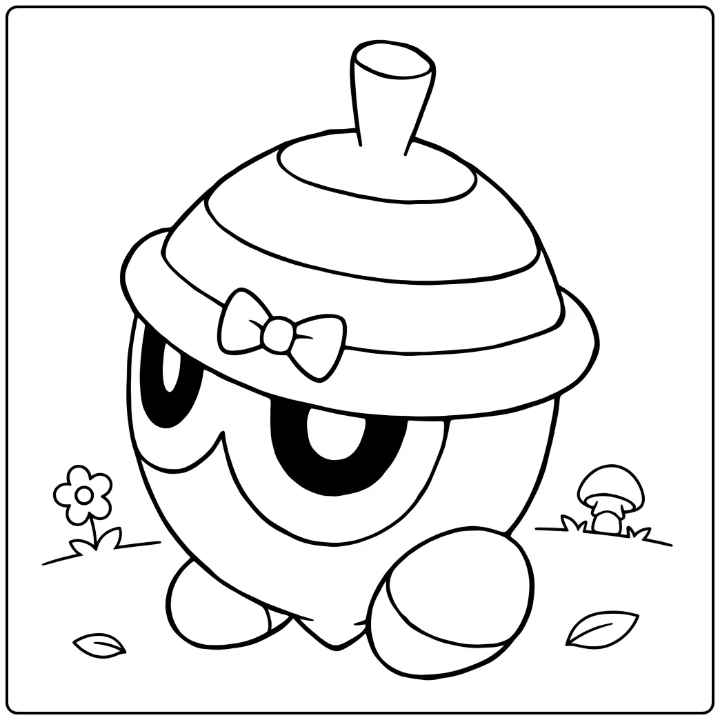 Seedot Kleurplaat: schattige eikel Pokémon met strik