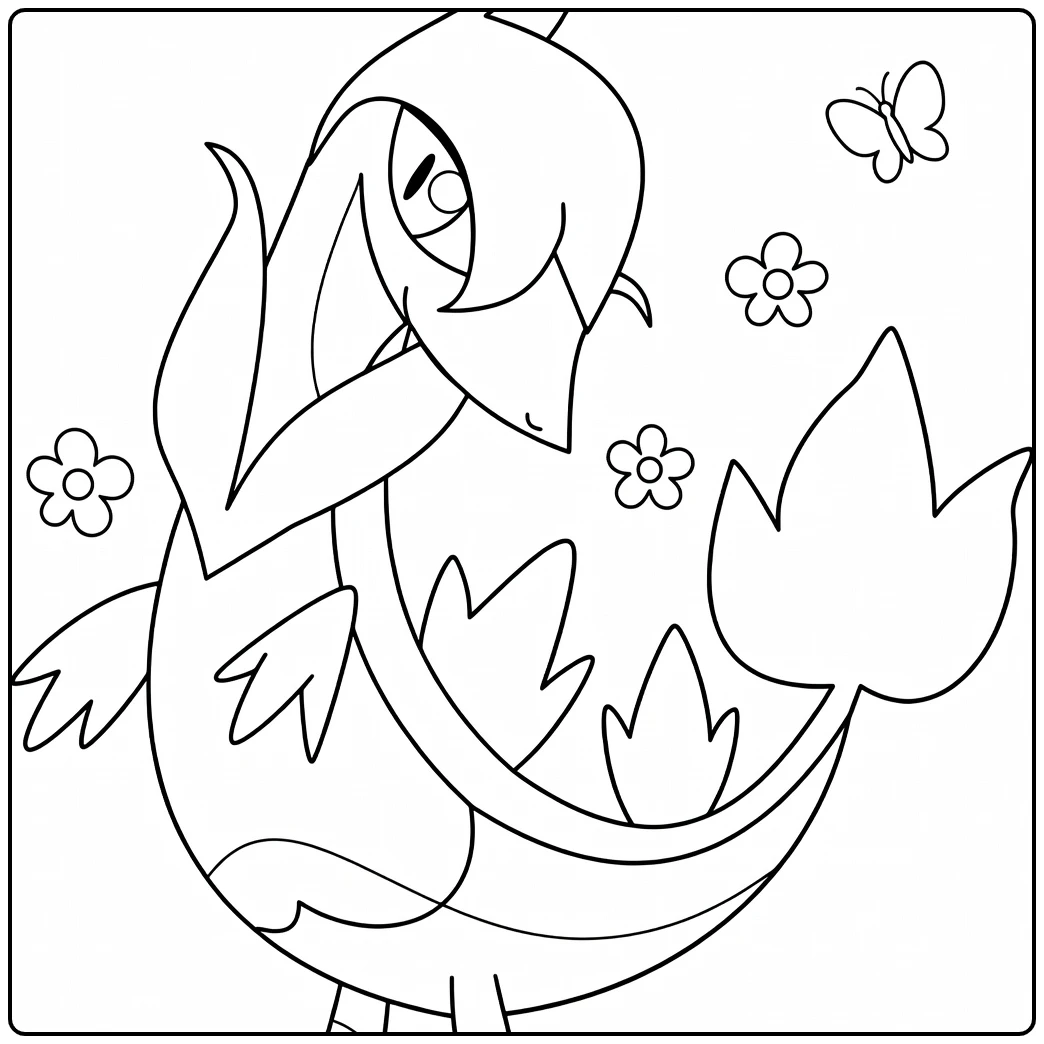 Servine Kleurplaat met bloemen vlinders Pokémon