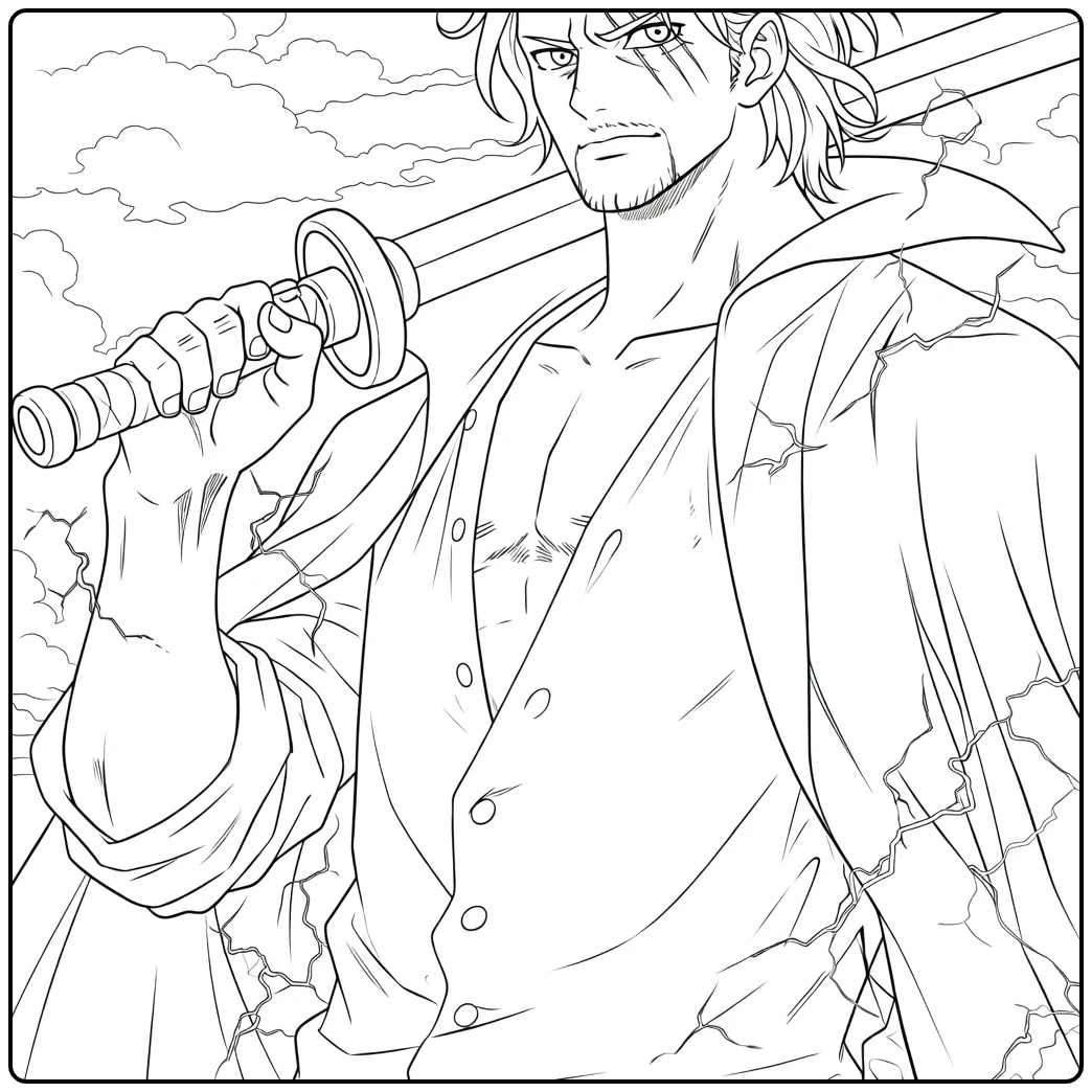 Shanks kleurplaat One Piece piraat met zwaard
