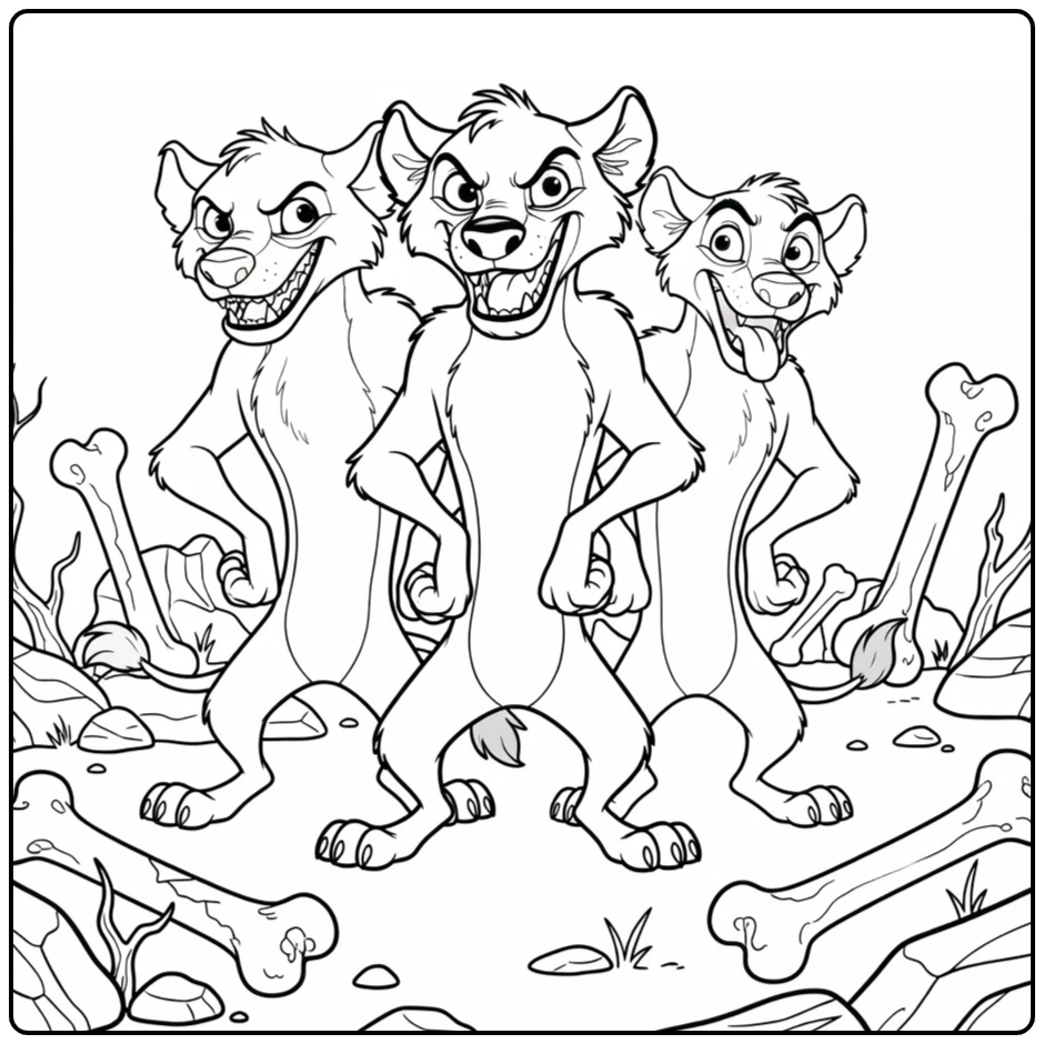 Shenzi, Banzai, Ed kleurplaat: ondeugende hyena's in olifantenkerkhof