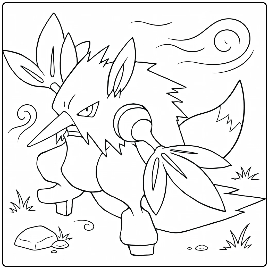 Shiftry Kleurplaat: boze Pokémon met wind en bladeren