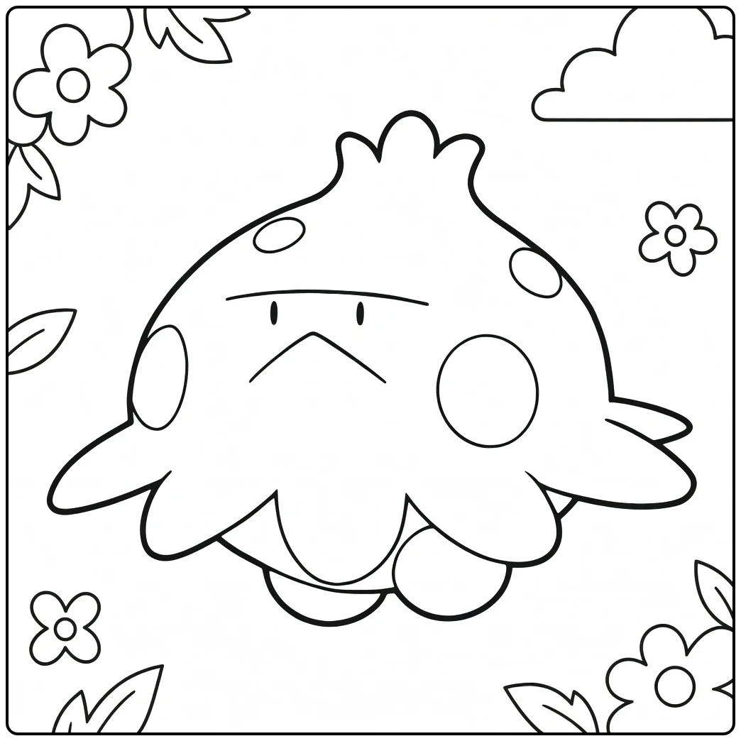 Shroomish Kleurplaat met bloemen wolken en bladeren
