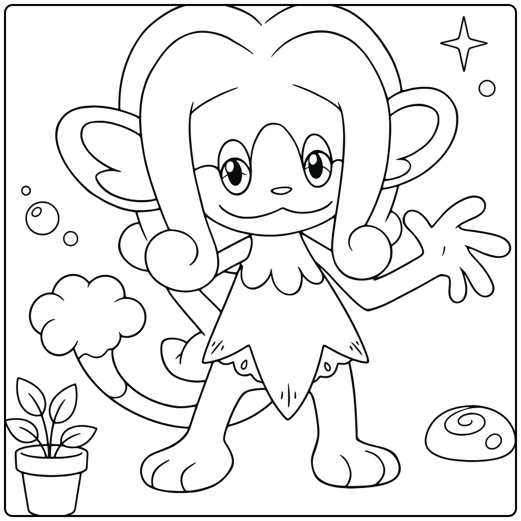 Simipour Water Pokemon Kleurplaat met bubbels en planten
