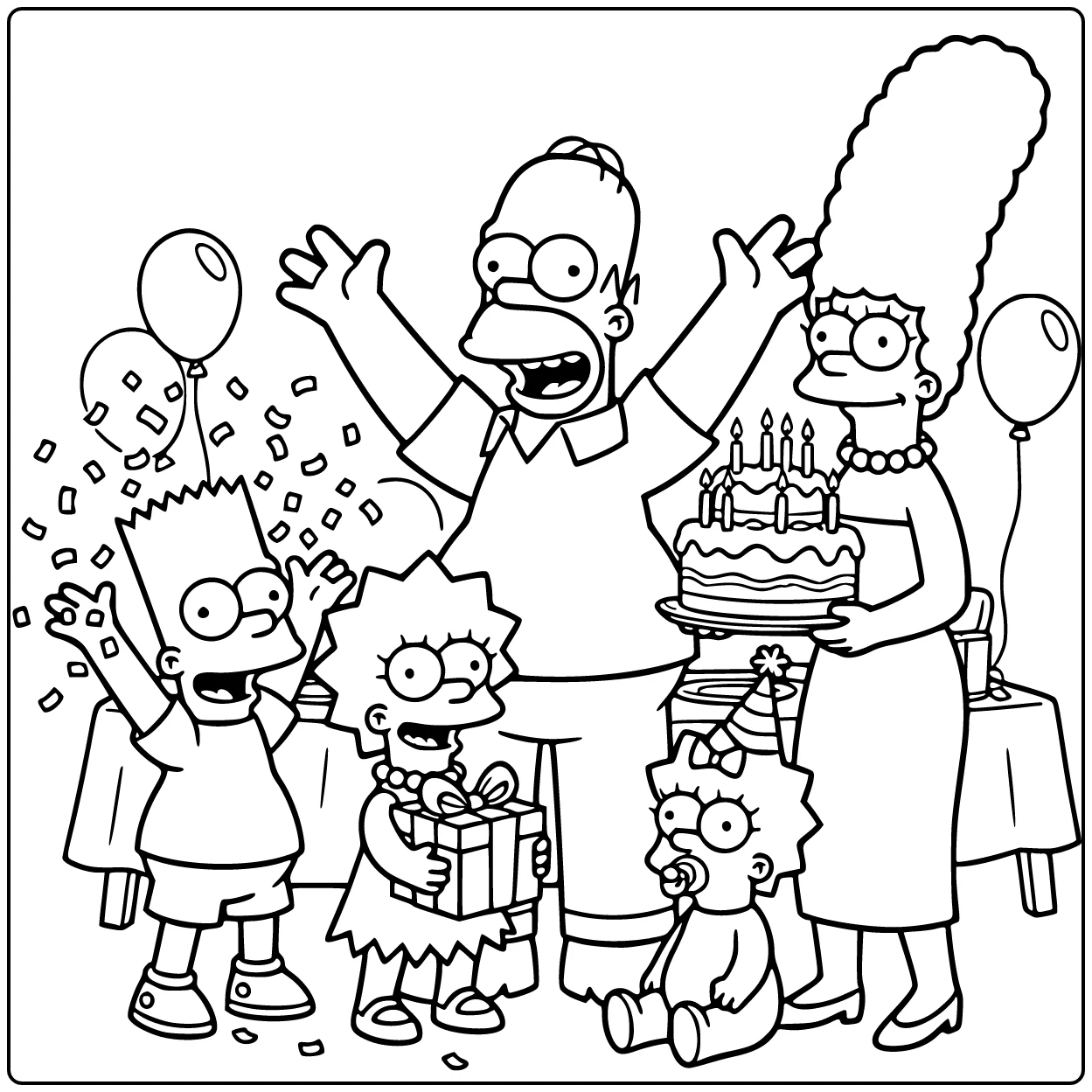 Simpsons kleurplaat: Homer viert verjaardag met Marge