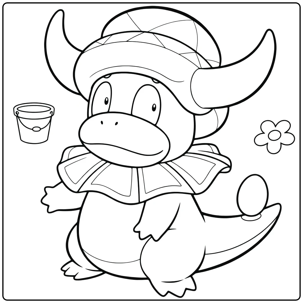 Slowking Water Pokemon Kleurplaat met kroon en emmer