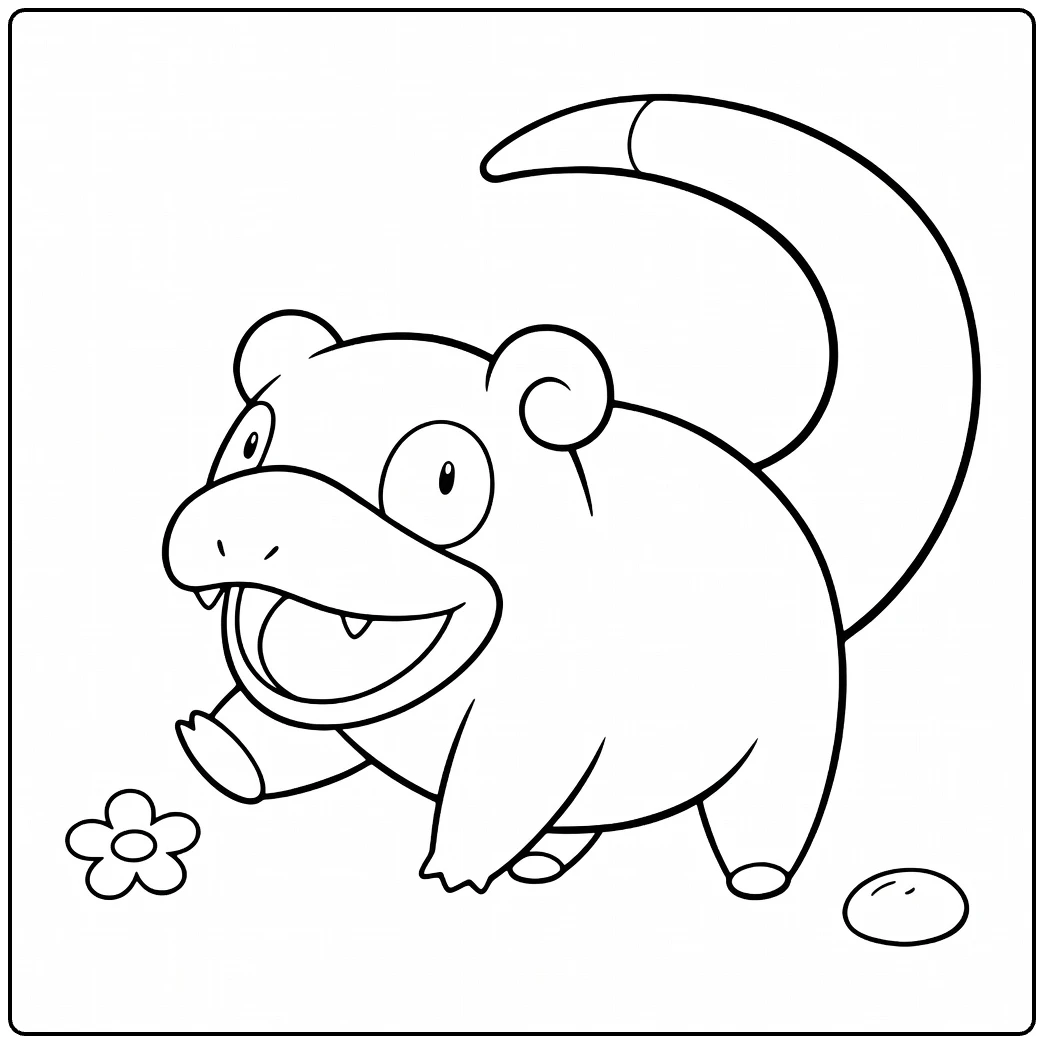 Slowpoke Water Pokemon Kleurplaat grijnzende Slowpoke