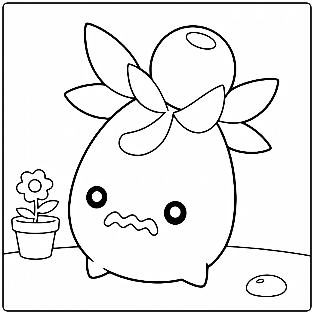 Smoliv Kleurplaat: zenuwachtige Pokémon met bloempot