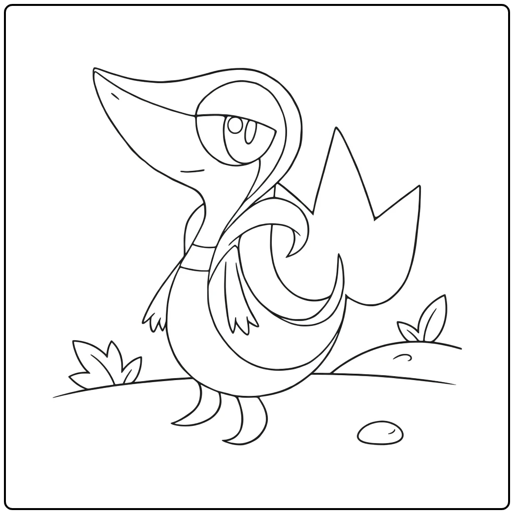 Snivy Kleurplaat Pokémon met bladeren en gras
