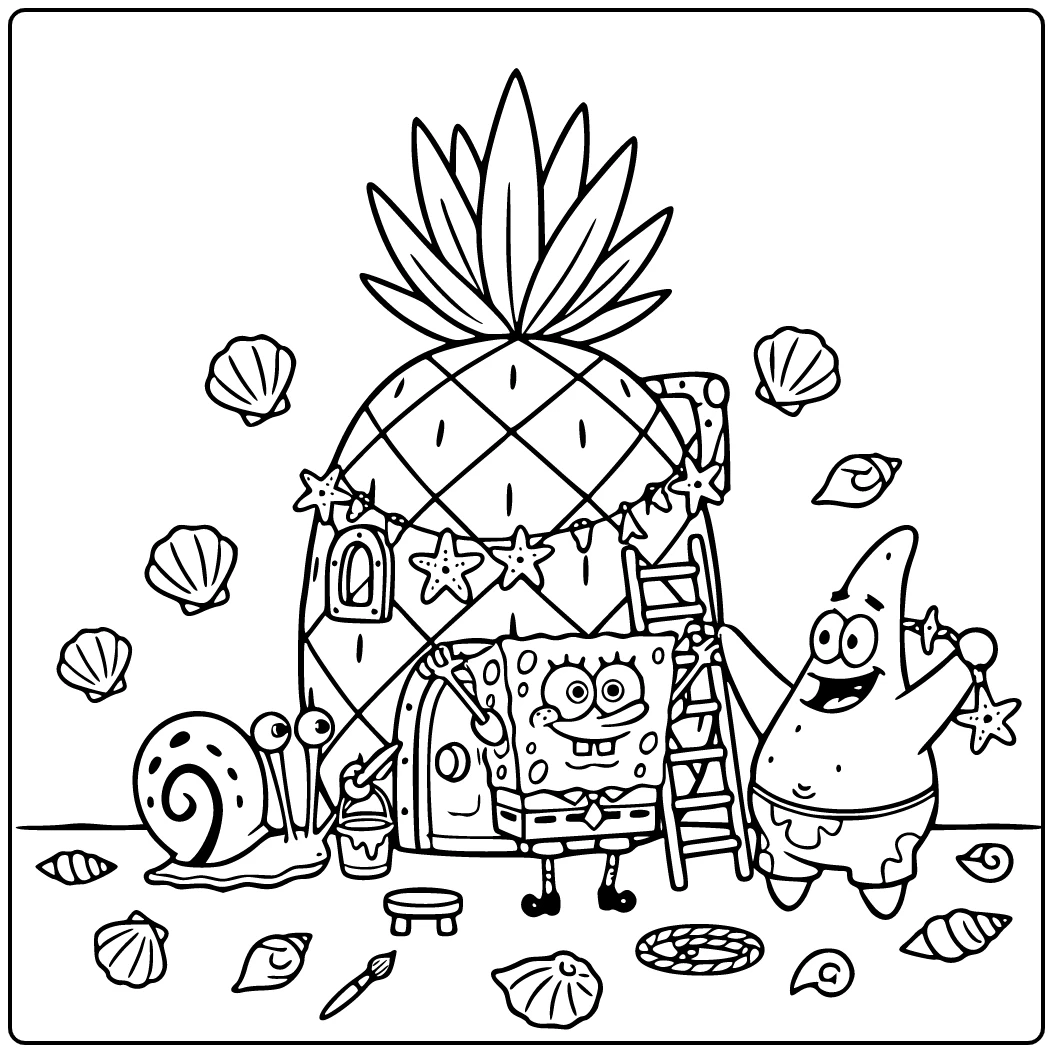 spongebob squarepants kleurplaat: SpongeBob versiert ananashuis