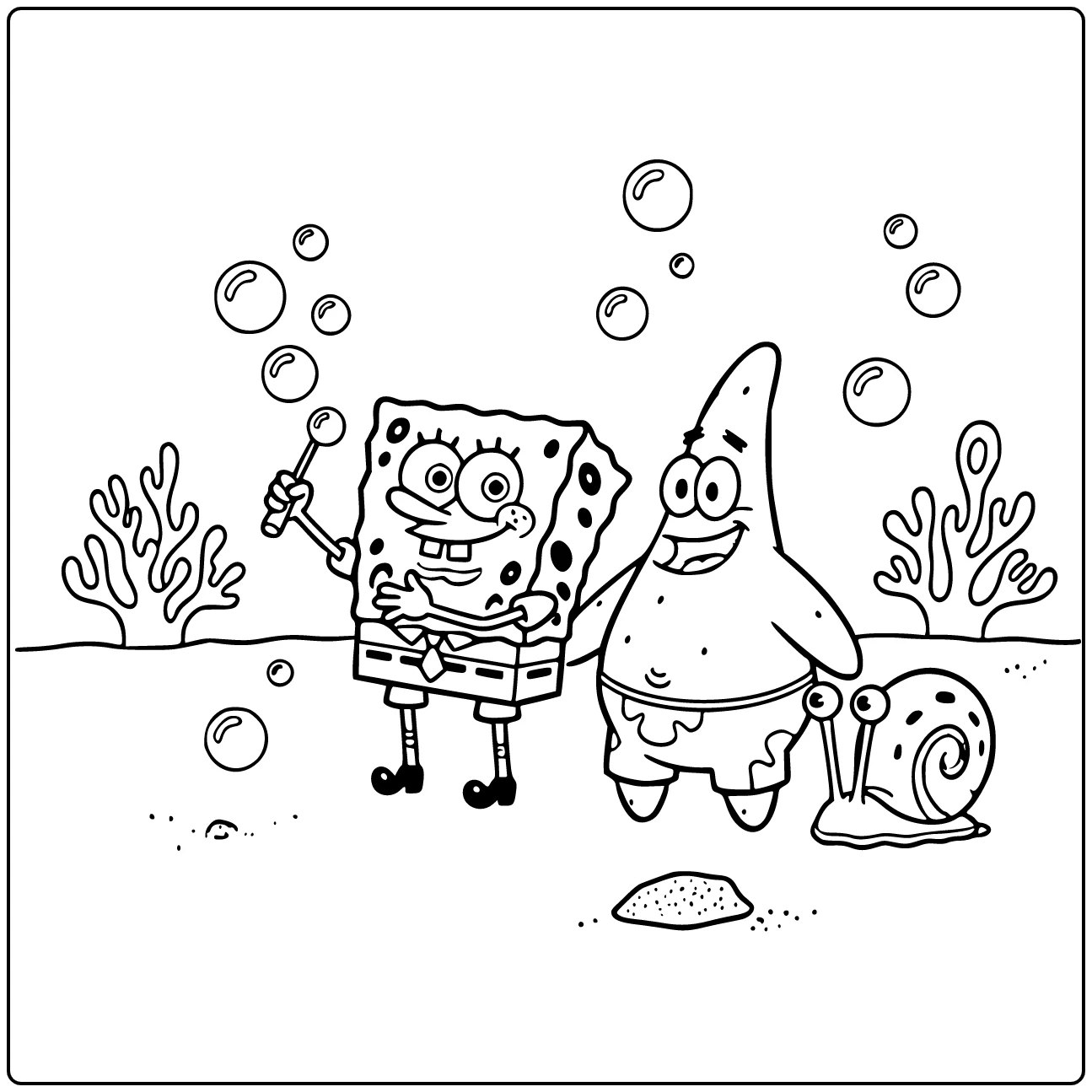 Spongebob Squarepants kleurplaat: Spongebob blaast bellen onderwater