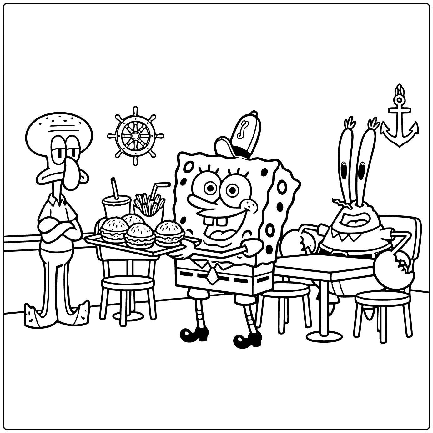 spongebob squarepants kleurplaat SpongeBob bezorgt eten met Squidward