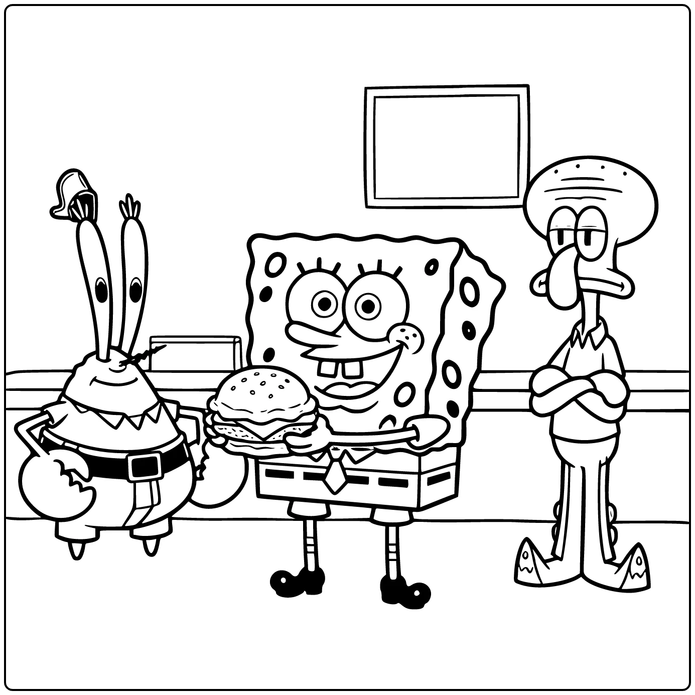 spongebob squarepants kleurplaat SpongeBob trots met Krabby Patty