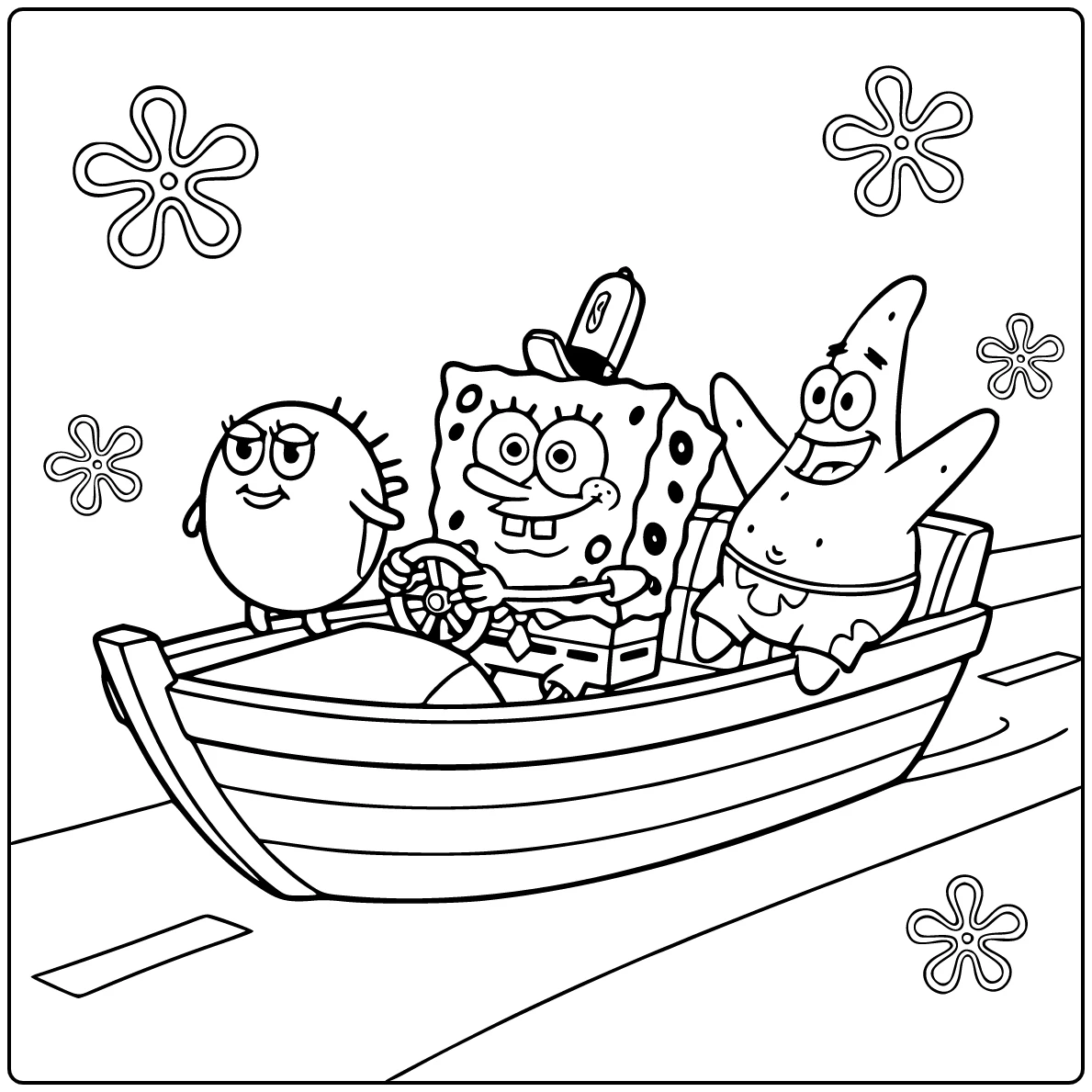 spongebob squarepants kleurplaat SpongeBob op bootles met mevrouw Puff