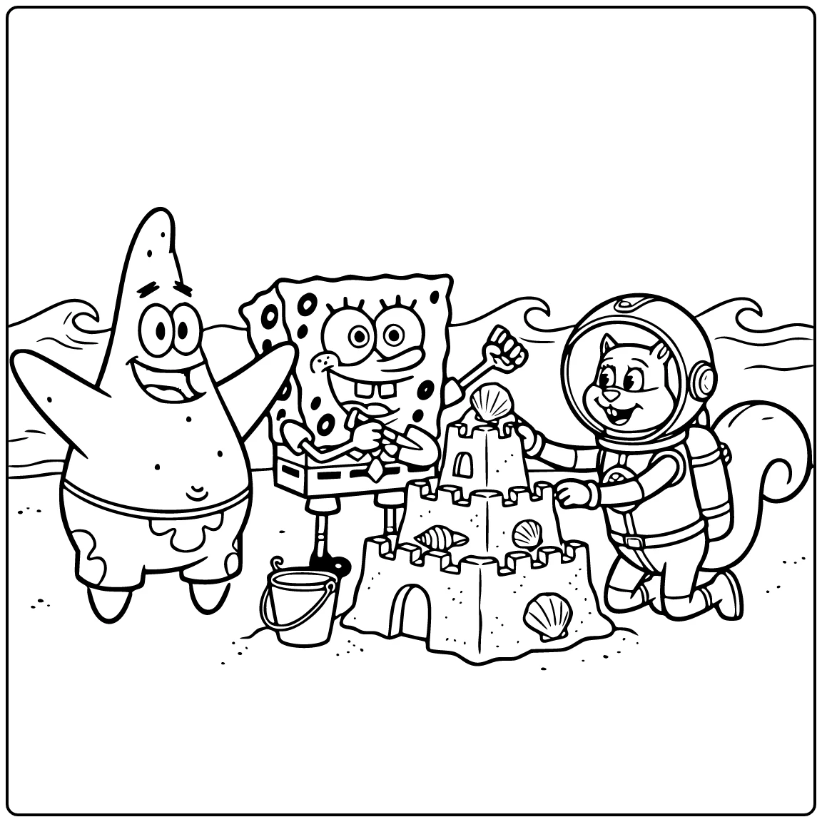 spongebob squarepants kleurplaat SpongeBob op strand met Patrick