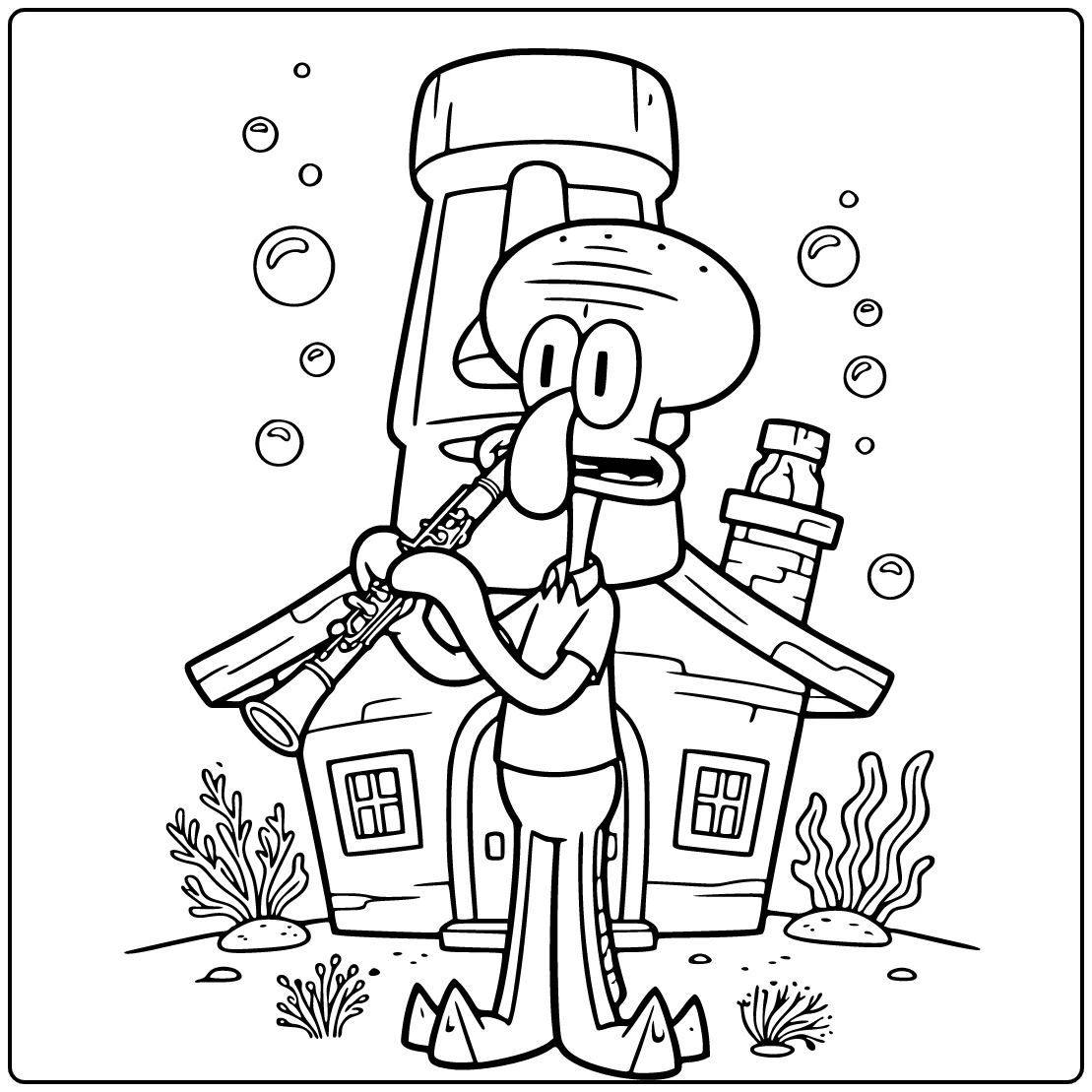 Squidward Tentacles Kleurplaat Squidward klarinet voor huis