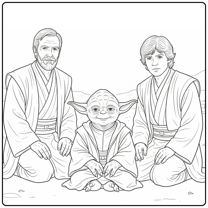 star wars kleurplaat makkelijk Yoda Obi-Wan Luke Jedi