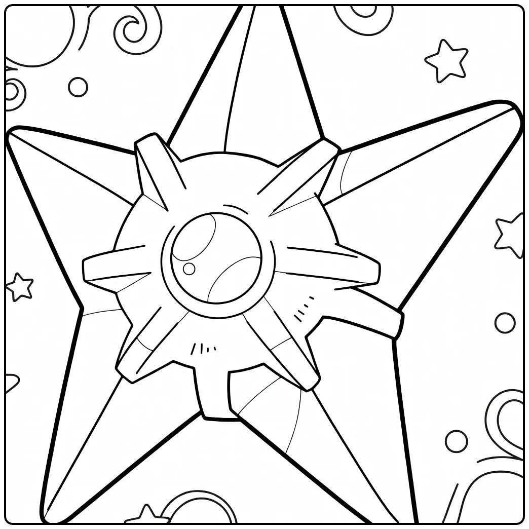 Staryu Water Pokemon Kleurplaat met bubbels en sterren