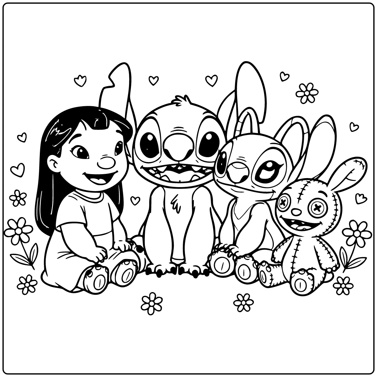 stitch kleurplaat makkelijk met Lilo Angel Scrump