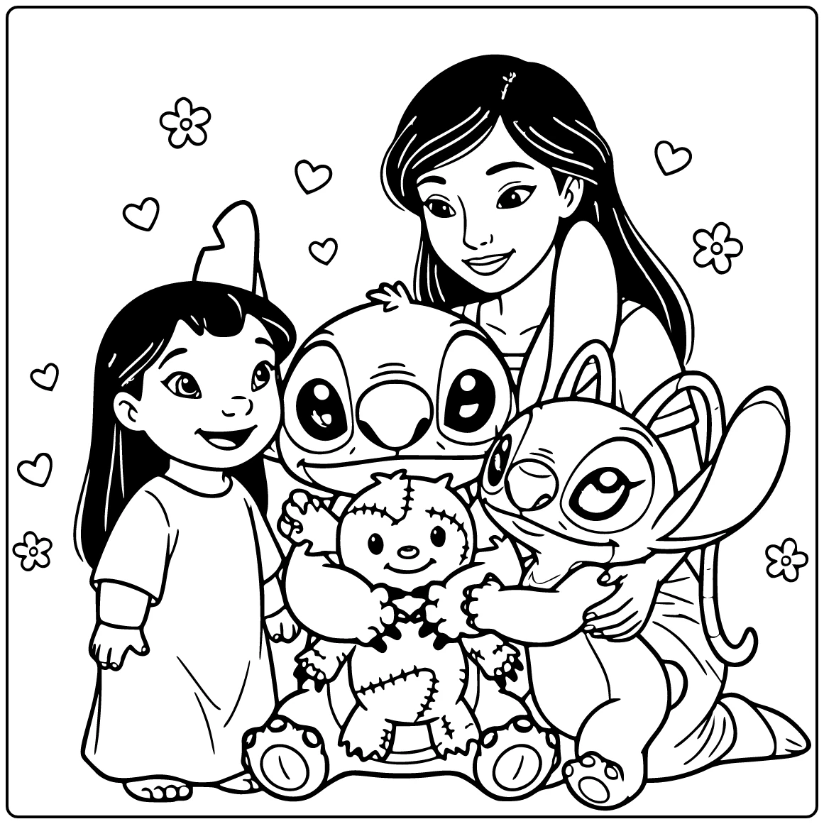 kleurplaat stitch moeilijk: Stitch knuffelt Scrump met Lilo