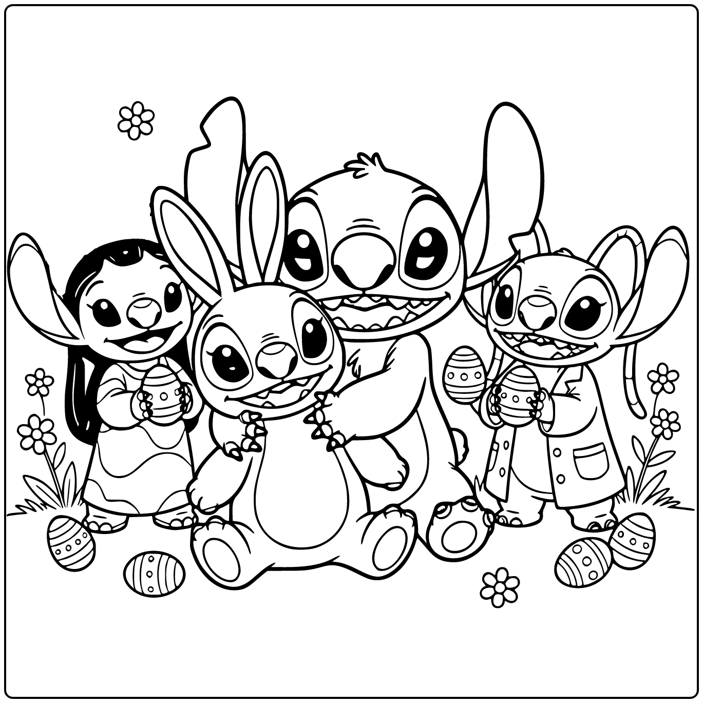 stitch pasen kleurplaat Stitch knuffelt reusachtige paashaas