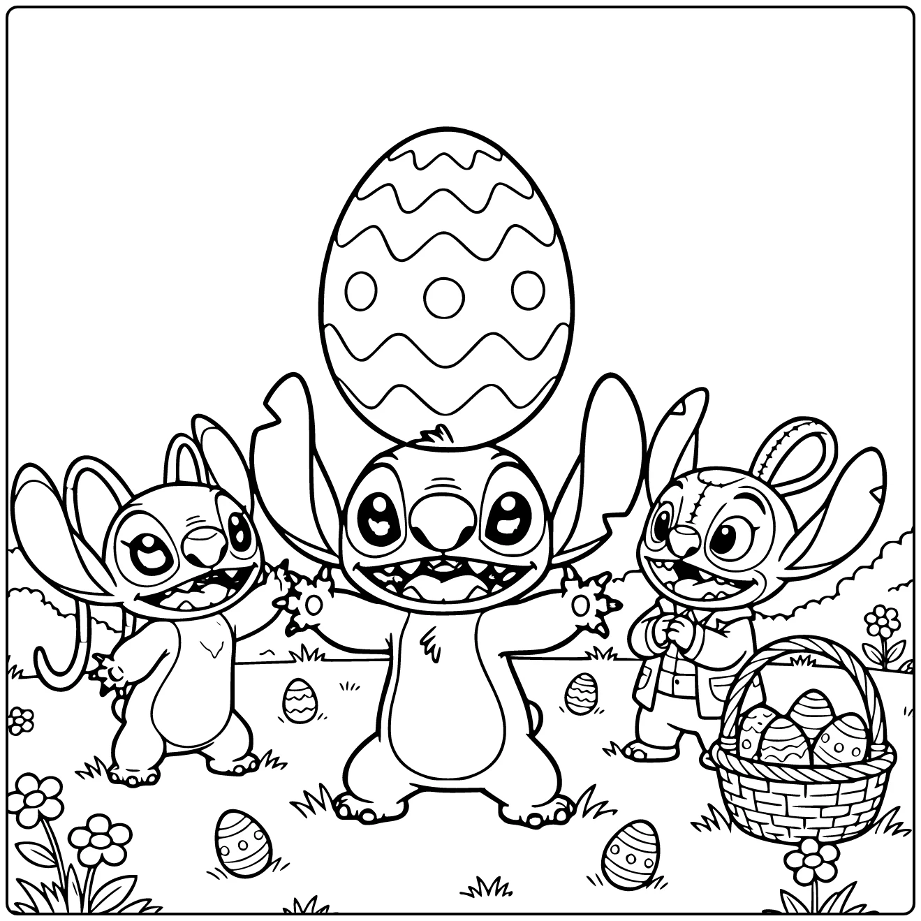 stitch pasen kleurplaat Stitch balanceert reusachtig paasei